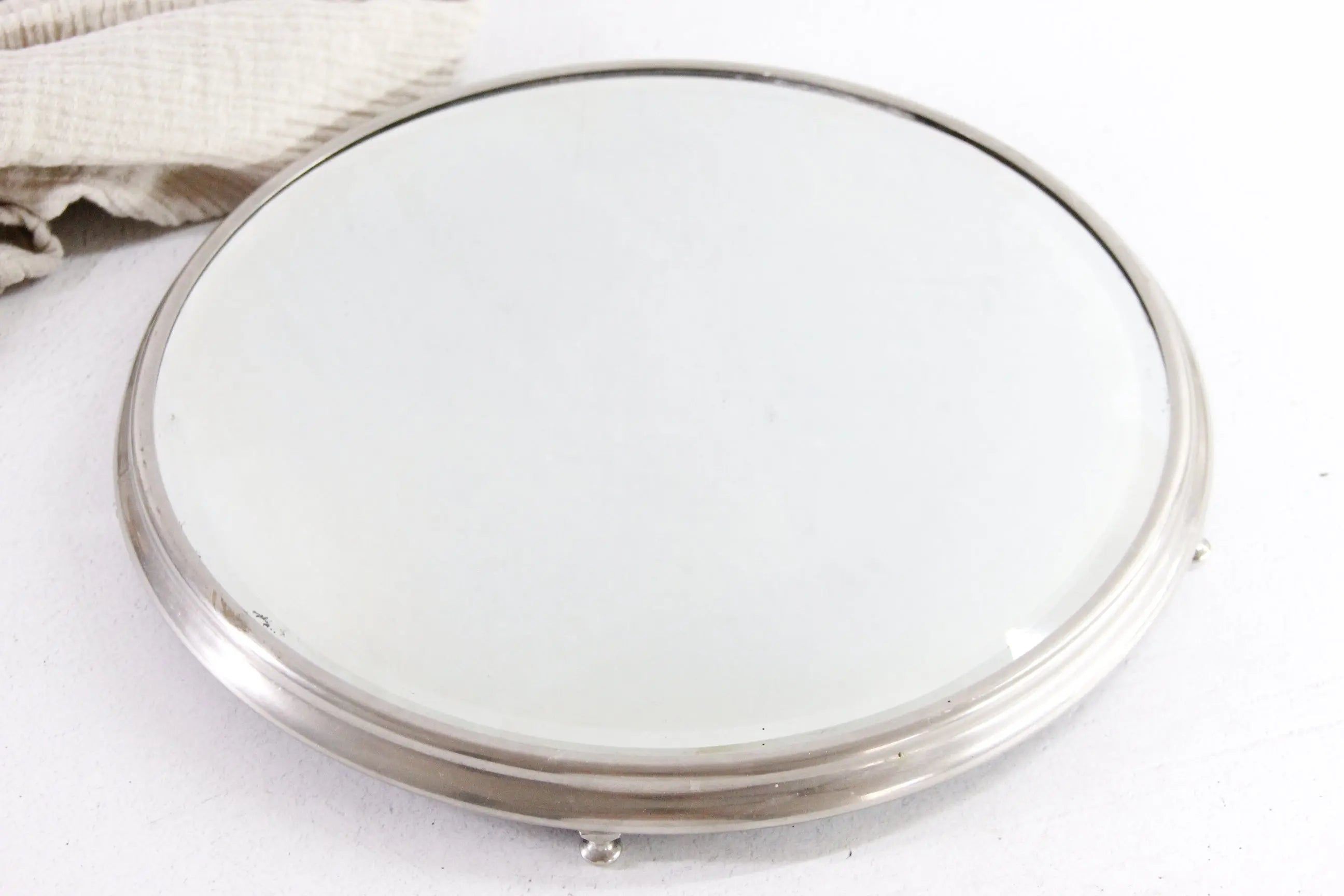 Antique Mirror Plateau | Art Deco Footed Nickel Tray