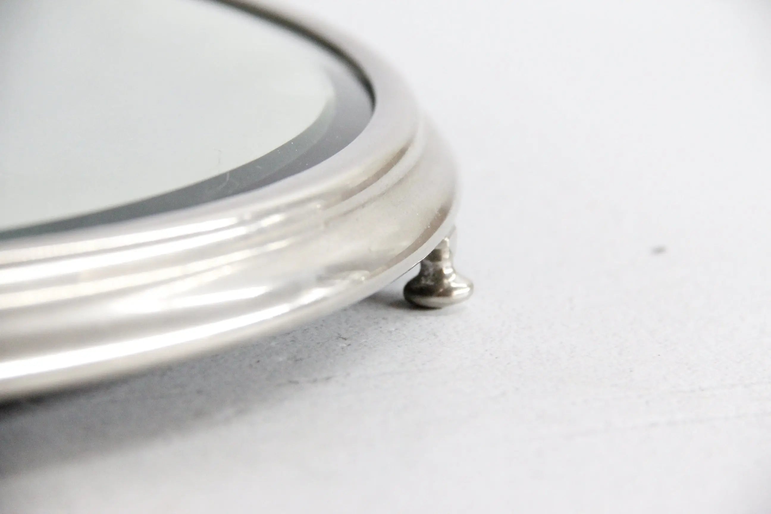 Antique Mirror Plateau | Art Deco Footed Nickel Tray