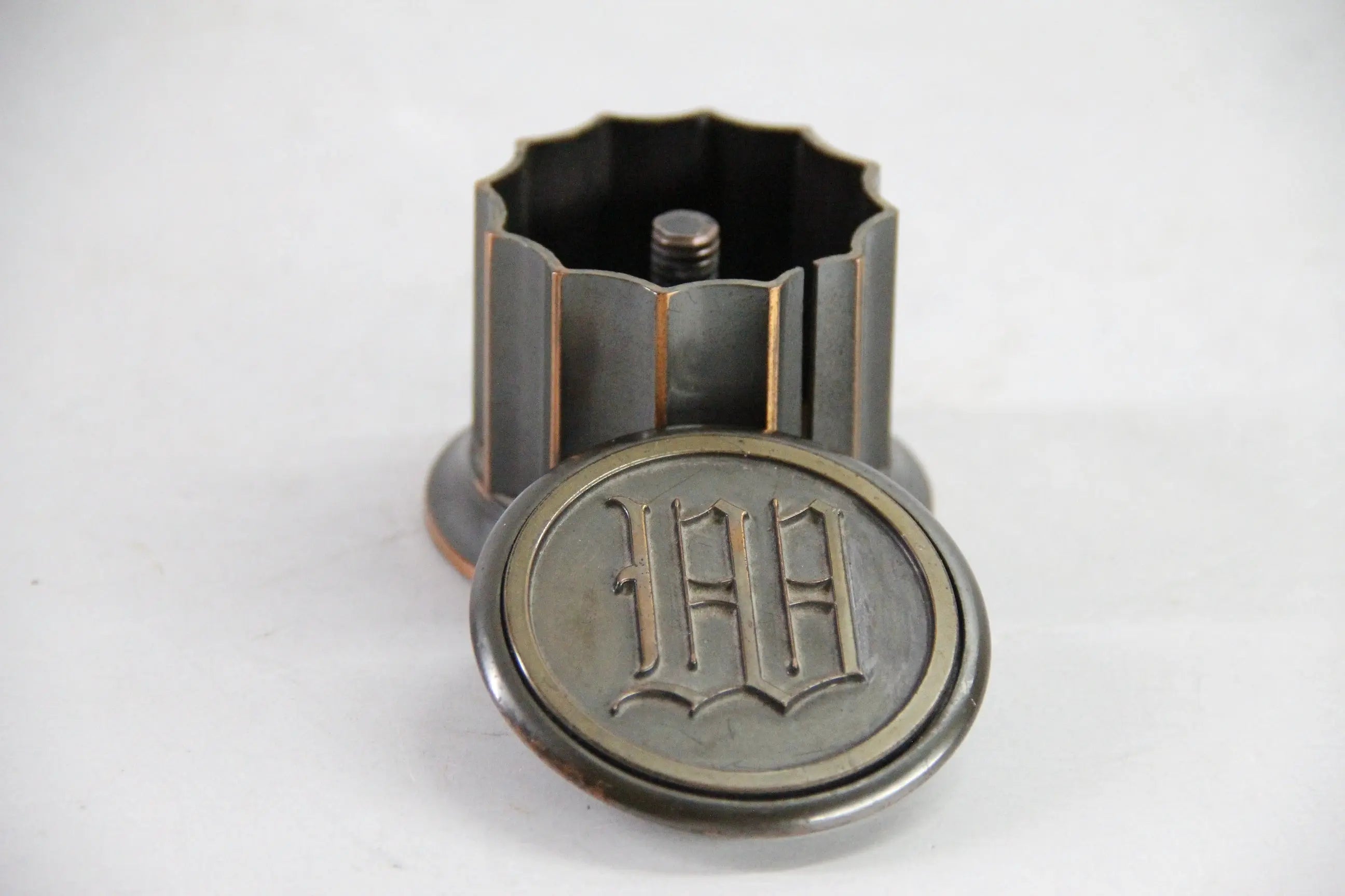 Antique Postage Stamp Dispenser | Bronze Copper Monogram  Debra Hall Lifestyle