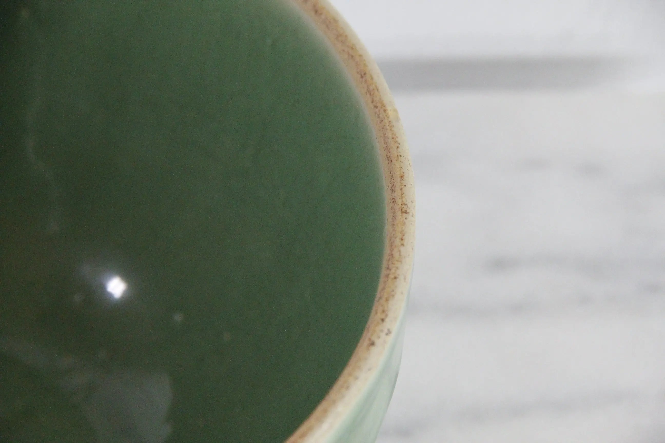 Antique Pottery Green Mixing Bowl | Arches Fish Scale Pattern