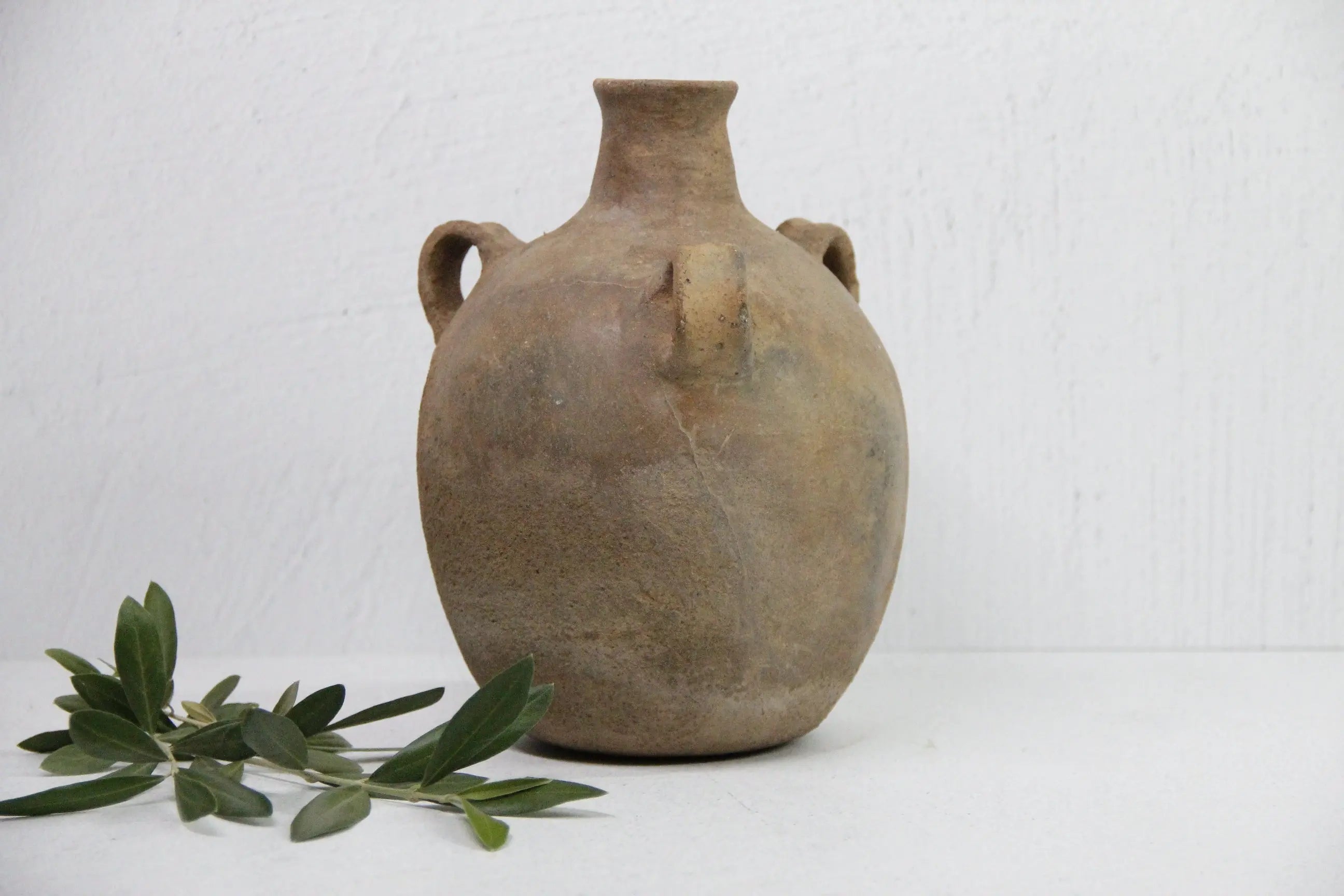 Antique Pottery Jug | Natural Clay Vessel With 3 Handles  Debra Hall Lifestyle