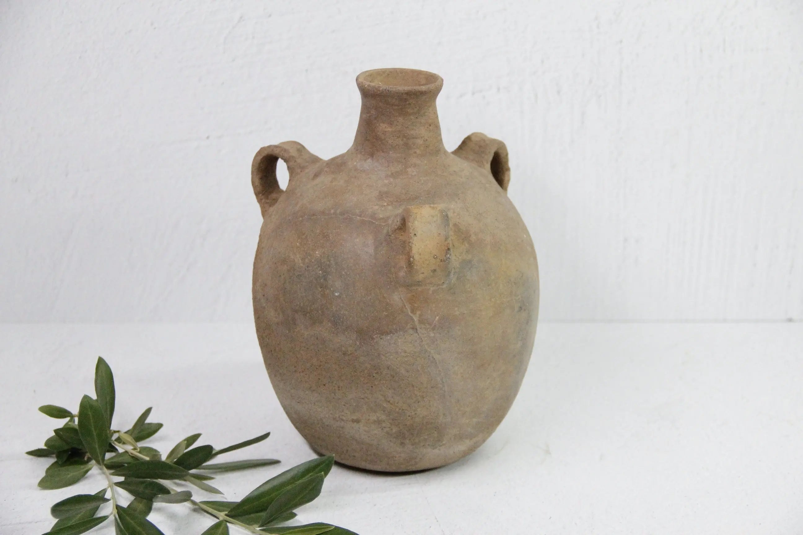 Antique Pottery Jug | Natural Clay Vessel With 3 Handles  Debra Hall Lifestyle