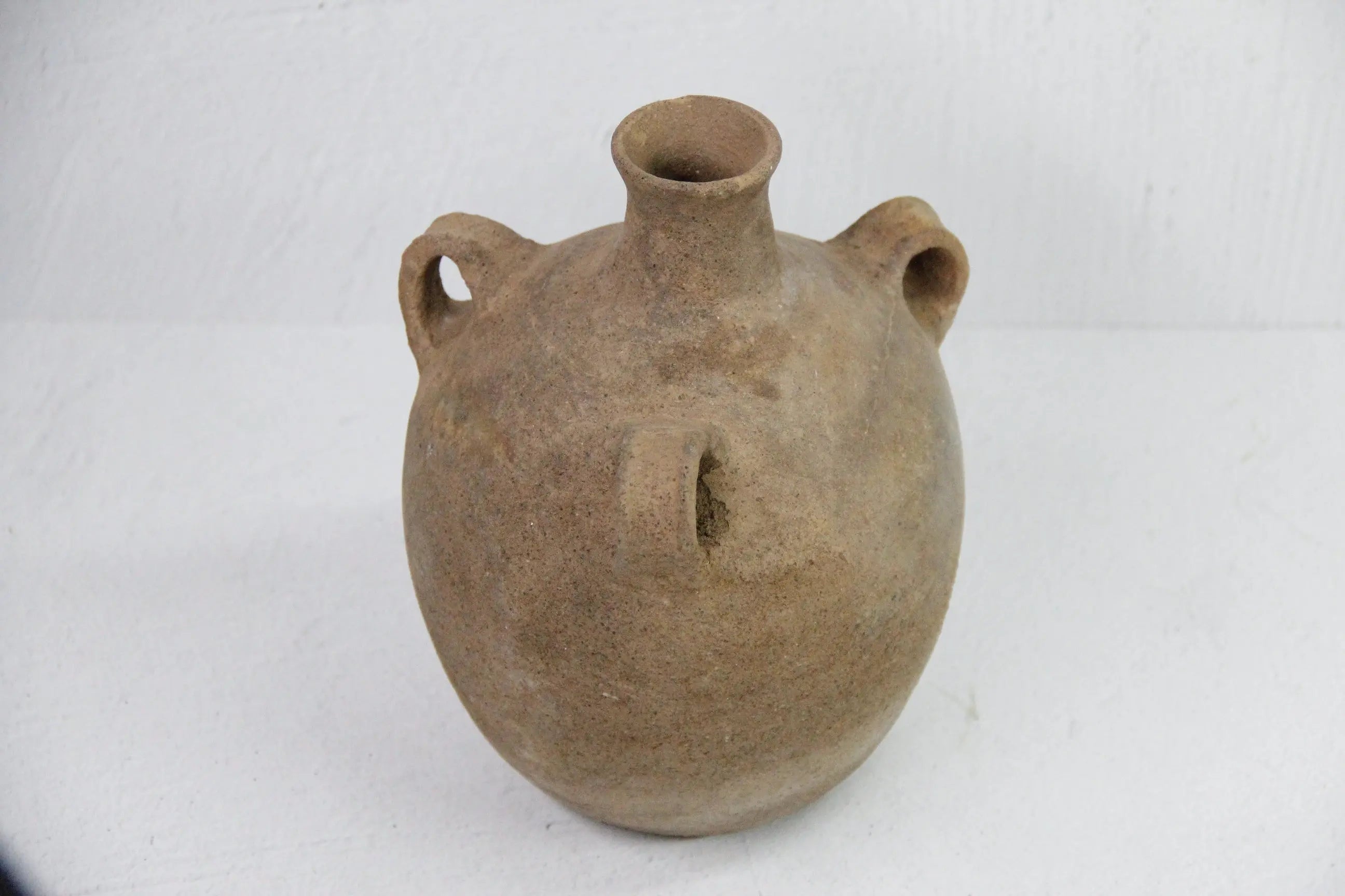 Antique Pottery Jug | Natural Clay Vessel With 3 Handles  Debra Hall Lifestyle