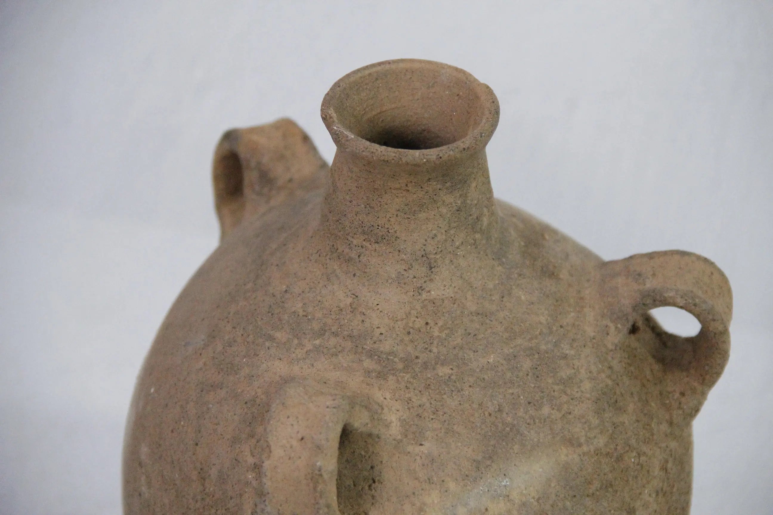 Antique Pottery Jug | Natural Clay Vessel With 3 Handles  Debra Hall Lifestyle