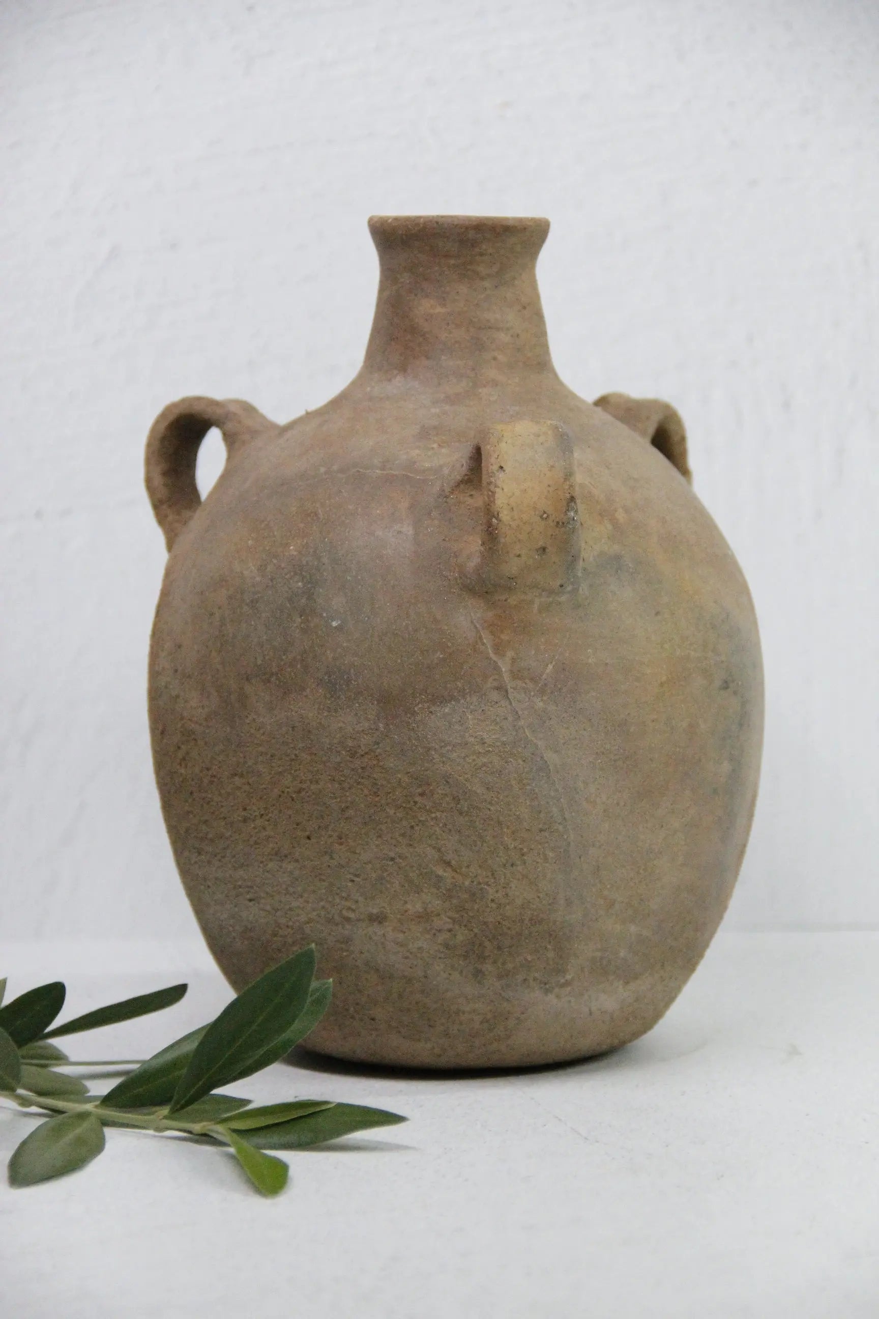 Antique Pottery Jug | Natural Clay Vessel With 3 Handles  Debra Hall Lifestyle