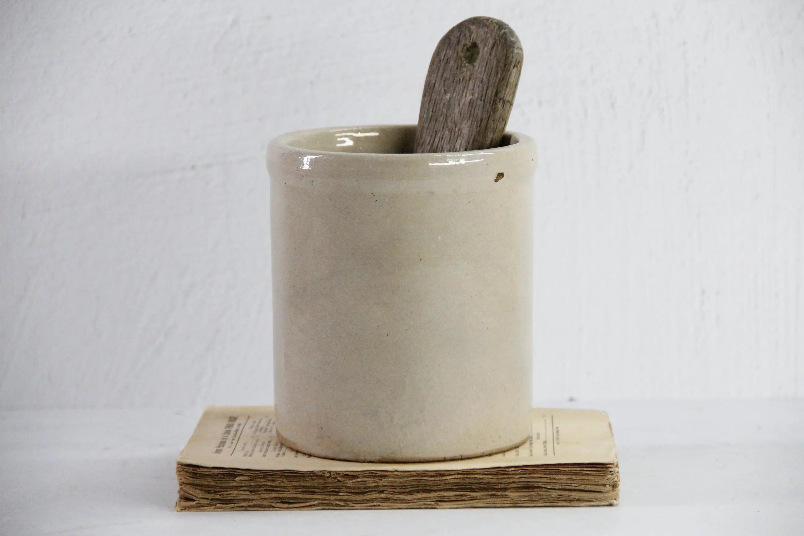 Antique Salt Glazed Crock | Small Stoneware Utensil Jar  Debra Hall Lifestyle