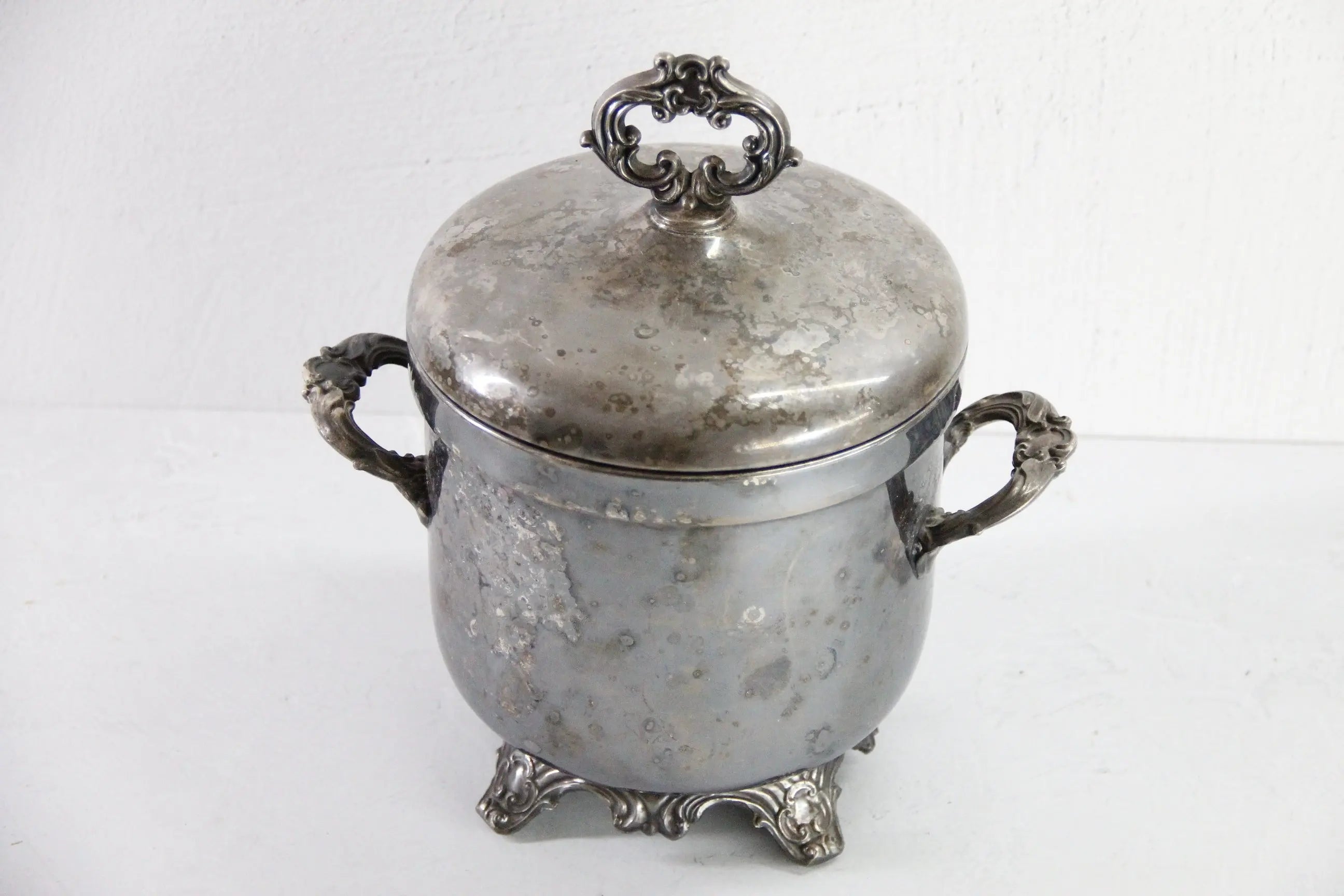 Antique Silver Ice Bucket | 1883 Rogers Footed Insulated Cooler  Debra Hall Lifestyle