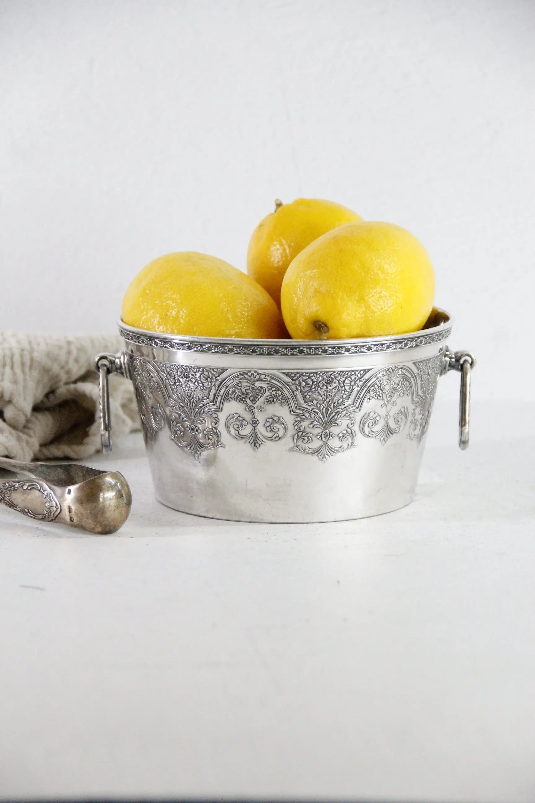 Antique Silver Ice Bucket | Small Wilcox Etched Paisley  Debra Hall Lifestyle