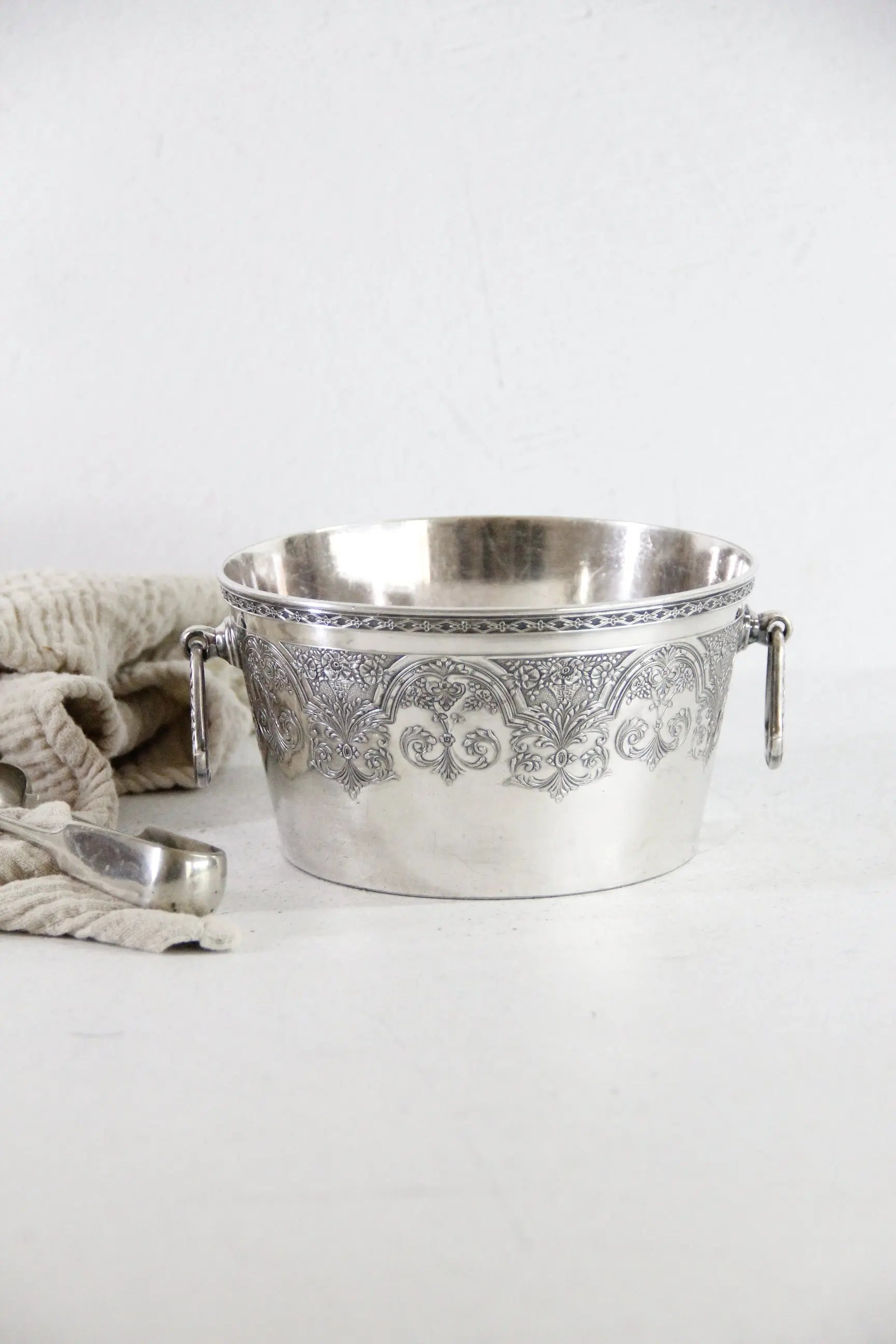 Antique Silver Ice Bucket | Small Wilcox Etched Paisley  Debra Hall Lifestyle
