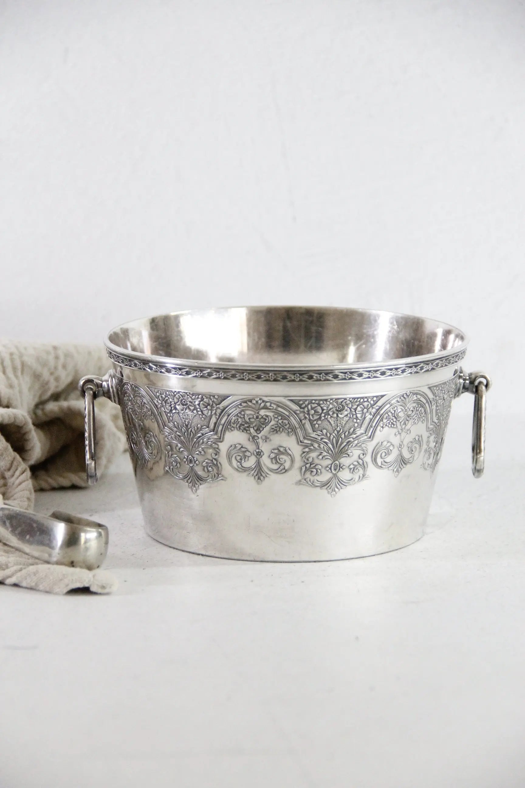 Antique Silver Ice Bucket | Small Wilcox Etched Paisley  Debra Hall Lifestyle