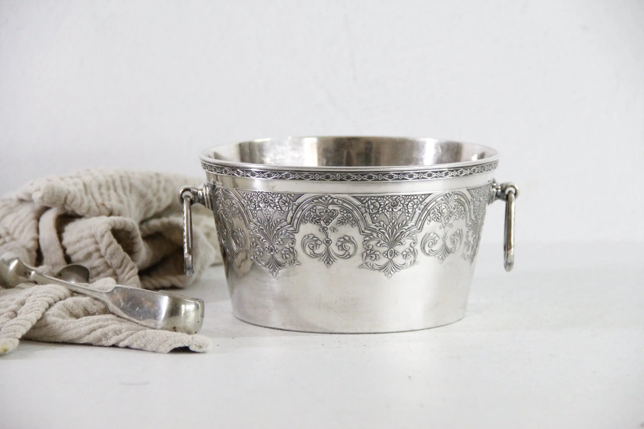 Antique Silver Ice Bucket | Small Wilcox Etched Paisley  Debra Hall Lifestyle