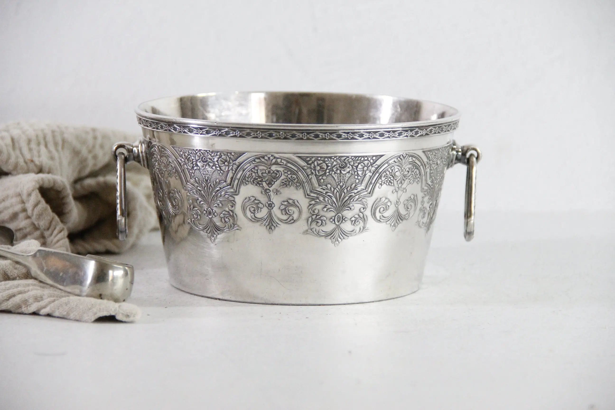 Antique Silver Ice Bucket | Small Wilcox Etched Paisley  Debra Hall Lifestyle