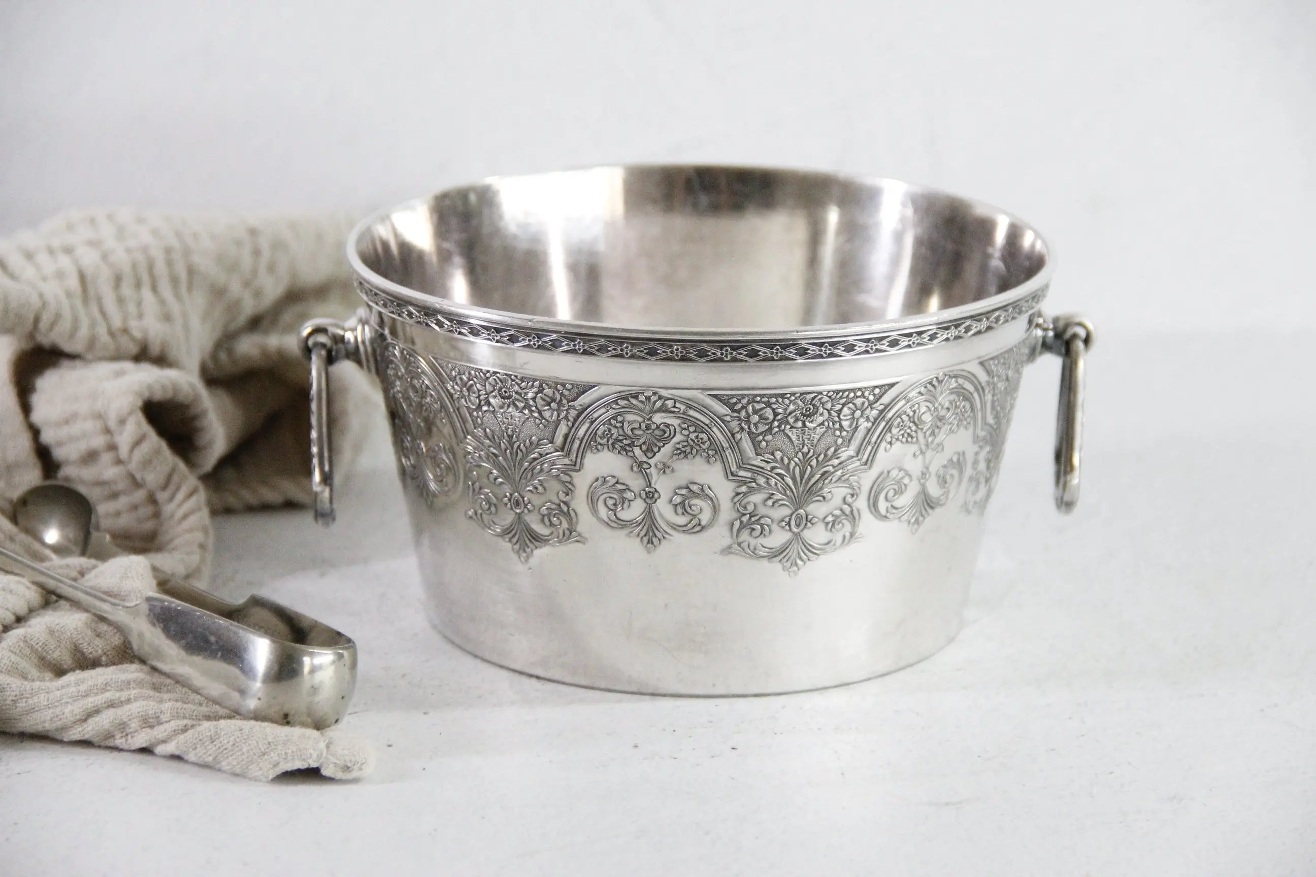 Antique Silver Ice Bucket | Small Wilcox Etched Paisley  Debra Hall Lifestyle
