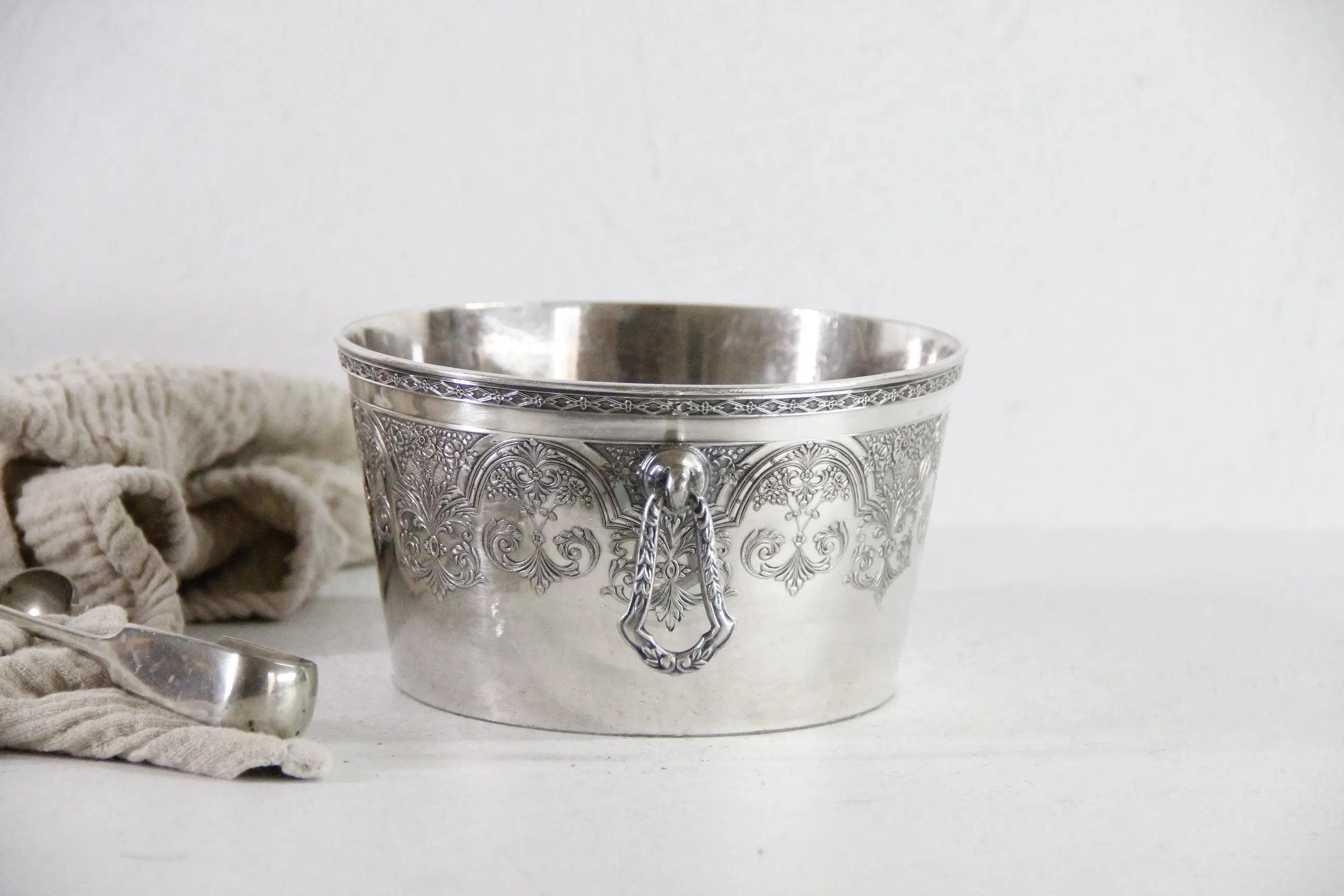 Antique Silver Ice Bucket | Small Wilcox Etched Paisley  Debra Hall Lifestyle