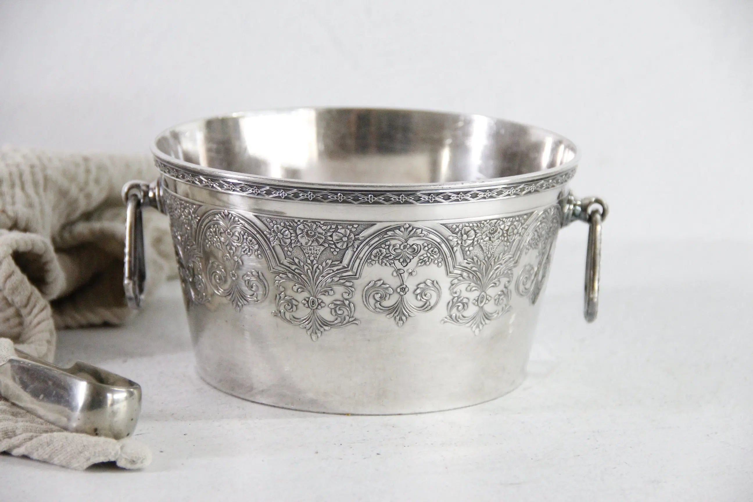 Antique Silver Ice Bucket | Small Wilcox Etched Paisley  Debra Hall Lifestyle