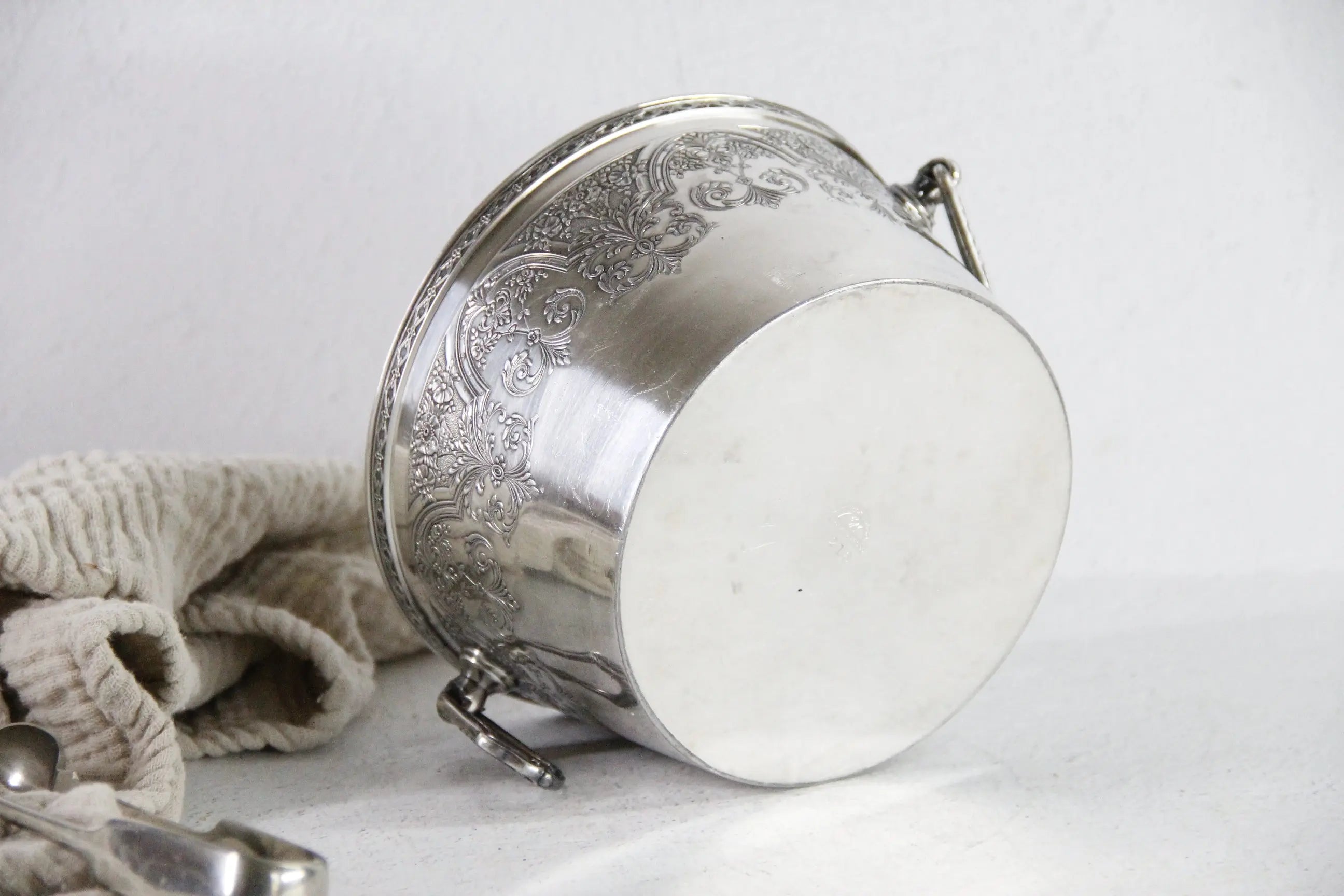 Antique Silver Ice Bucket | Small Wilcox Etched Paisley  Debra Hall Lifestyle
