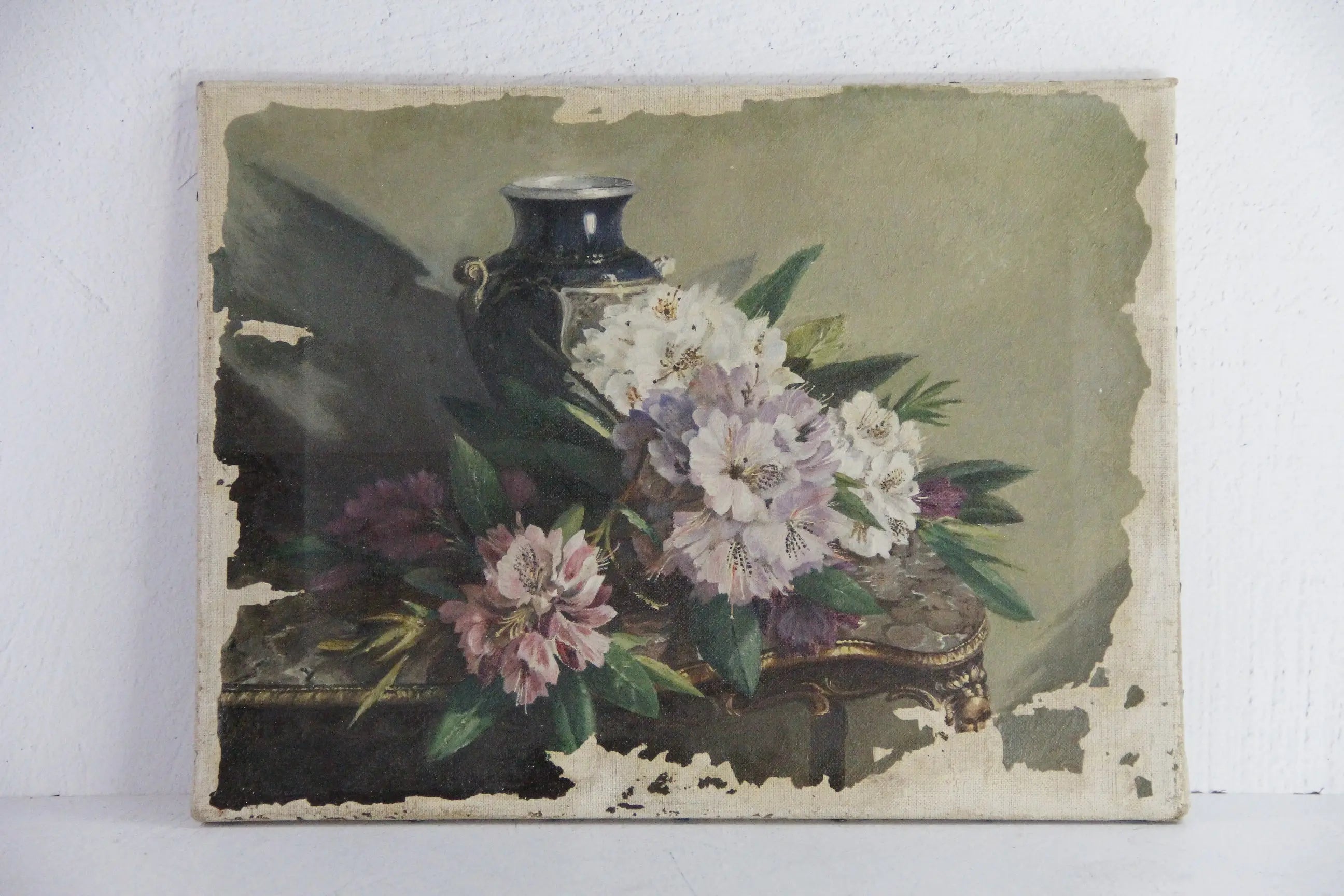 Antique Still Life Painting on Canvas | Rustic Floral  Debra Hall Lifestyle