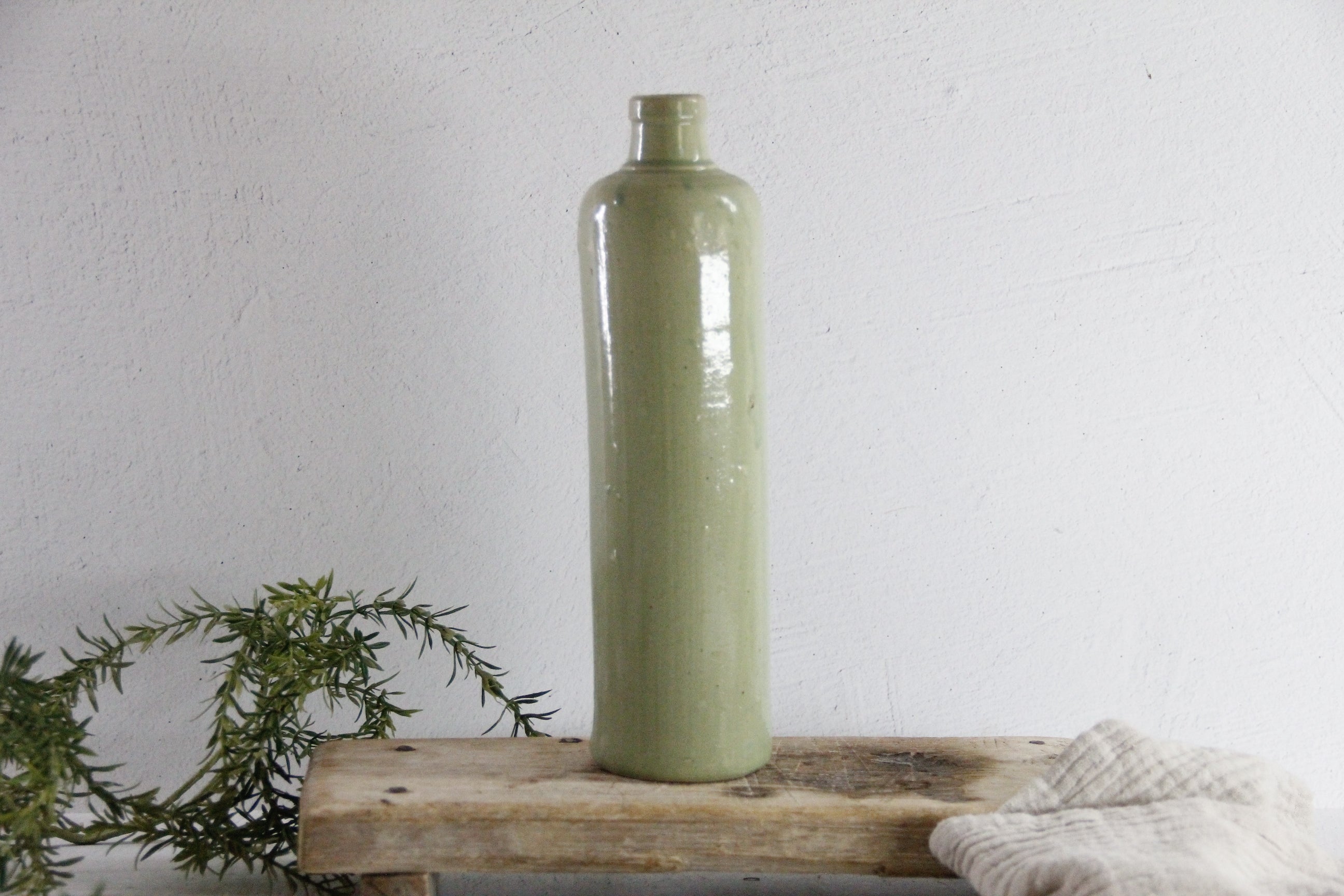 Antique Stoneware Bottle | German Pale Green Decanter  Debra Hall Lifestyle