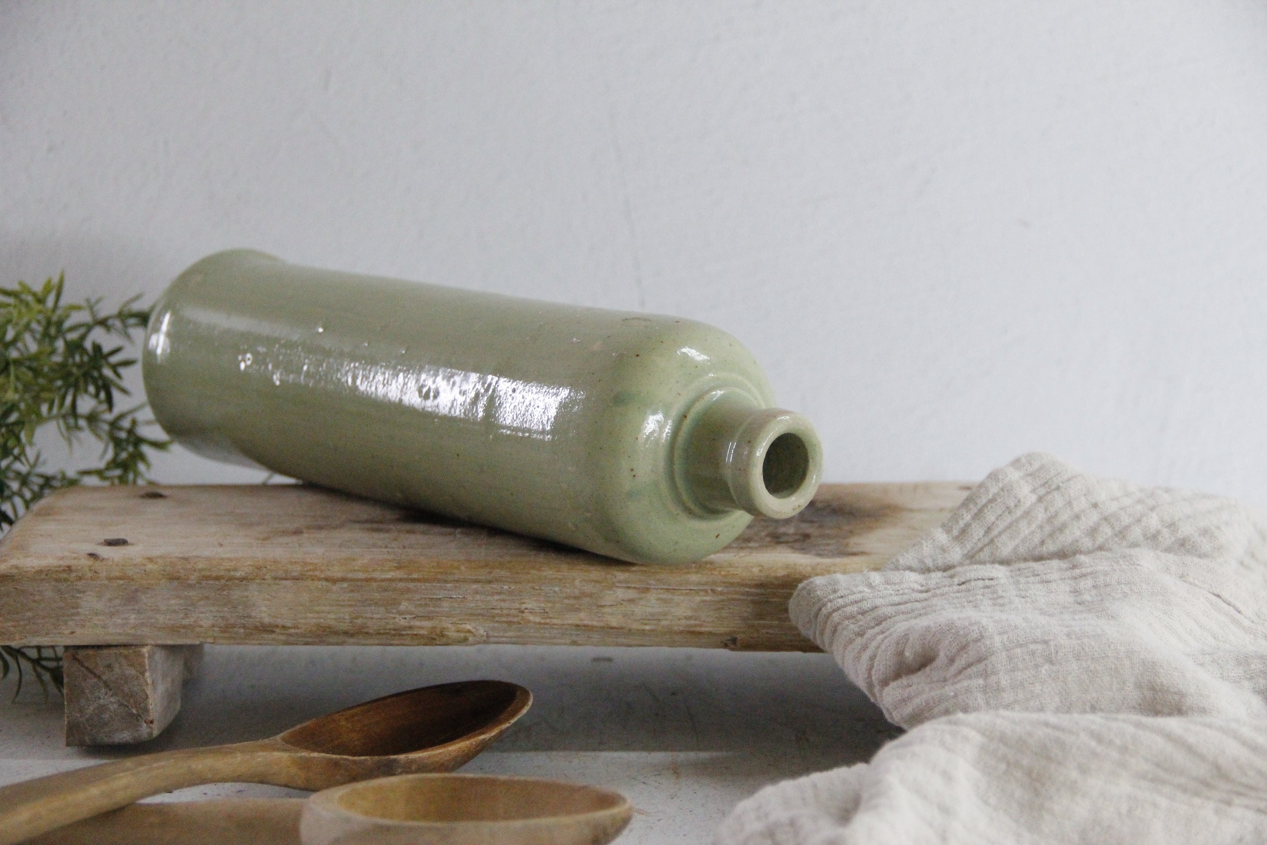 Antique Stoneware Bottle | German Pale Green Decanter  Debra Hall Lifestyle