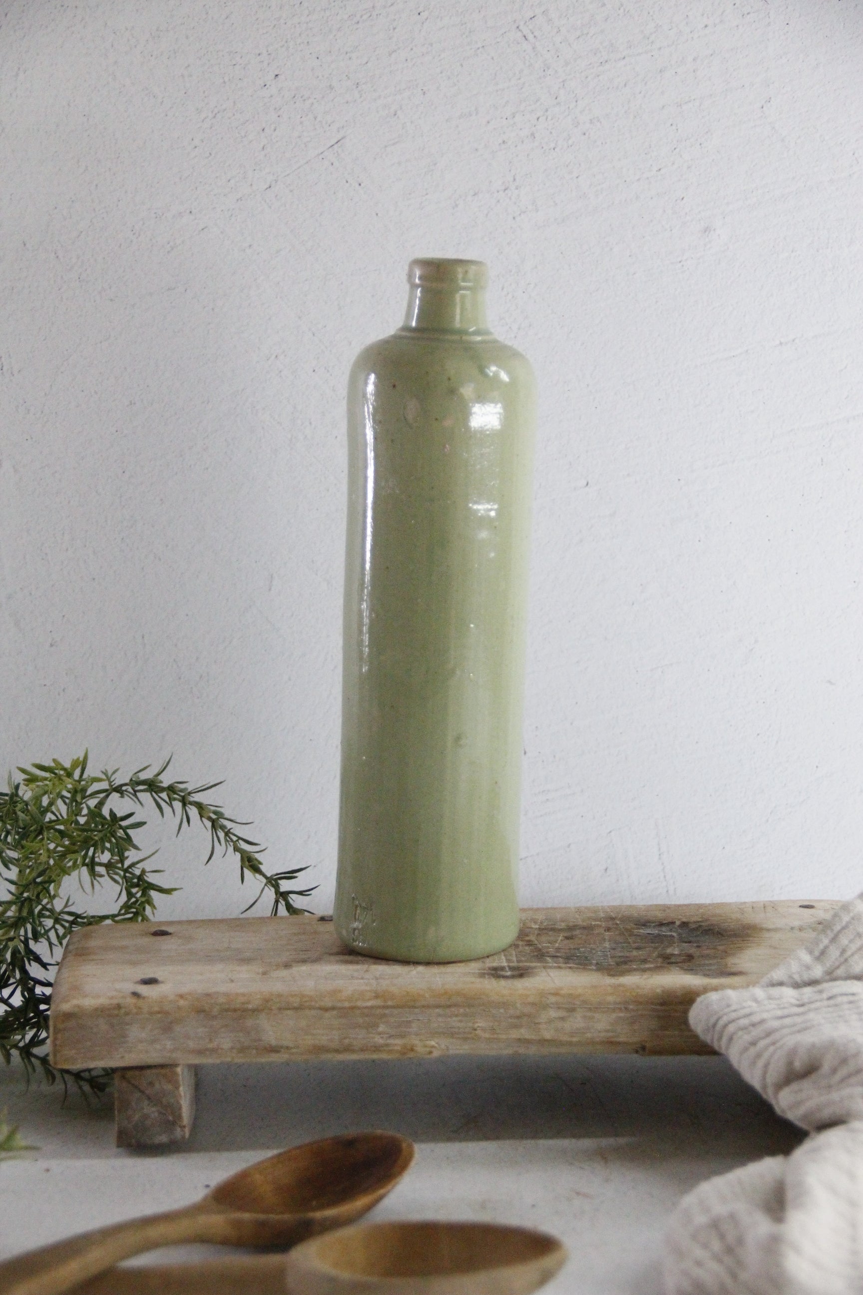 Antique Stoneware Bottle | German Pale Green Decanter  Debra Hall Lifestyle