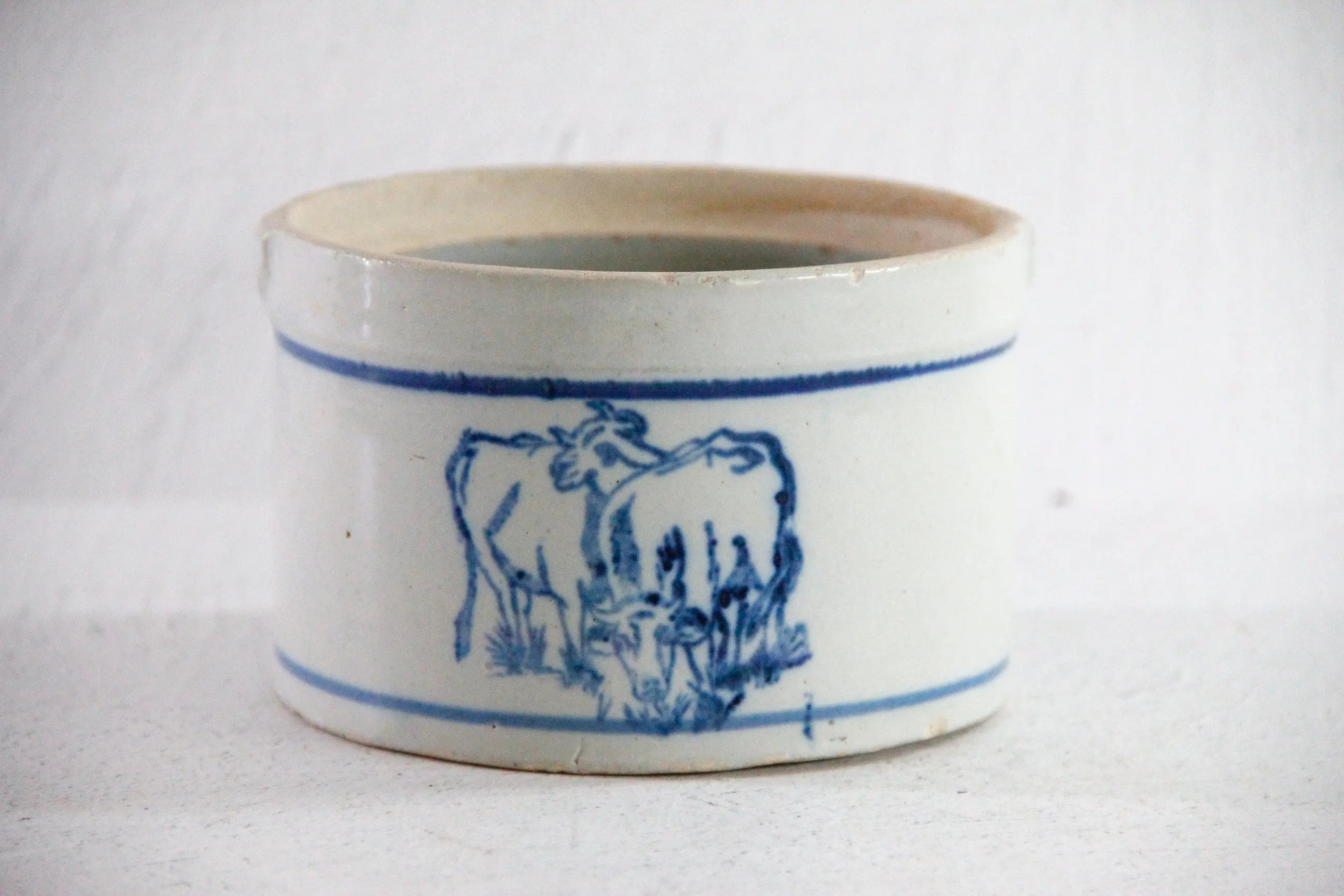 Antique Stoneware Butter Crock with Blue Cows | Primitive  Debra Hall Lifestyle