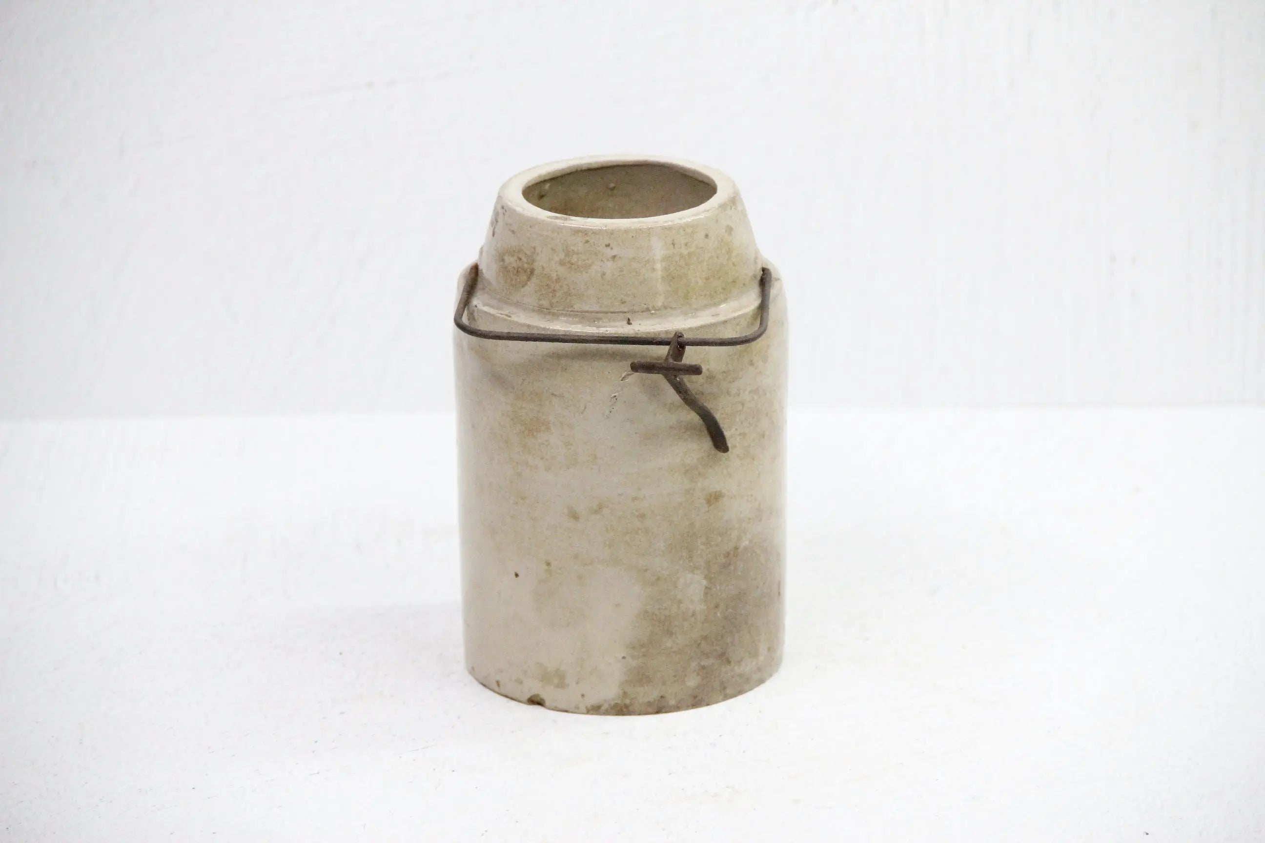 Antique Stoneware Canning Jar-Light Crazed Crock Metal Bail  Debra Hall Lifestyle