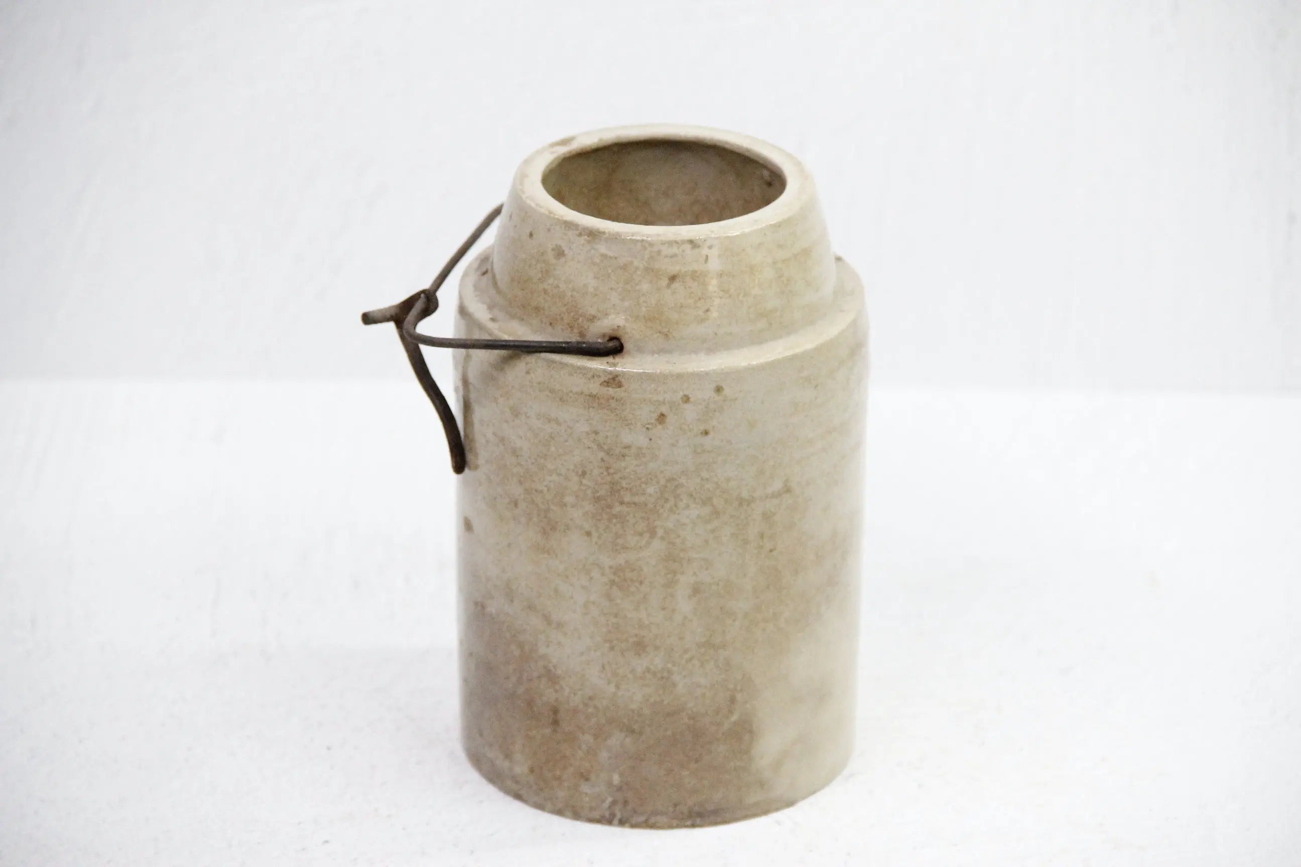 Antique Stoneware Canning Jar-Light Crazed Crock Metal Bail  Debra Hall Lifestyle