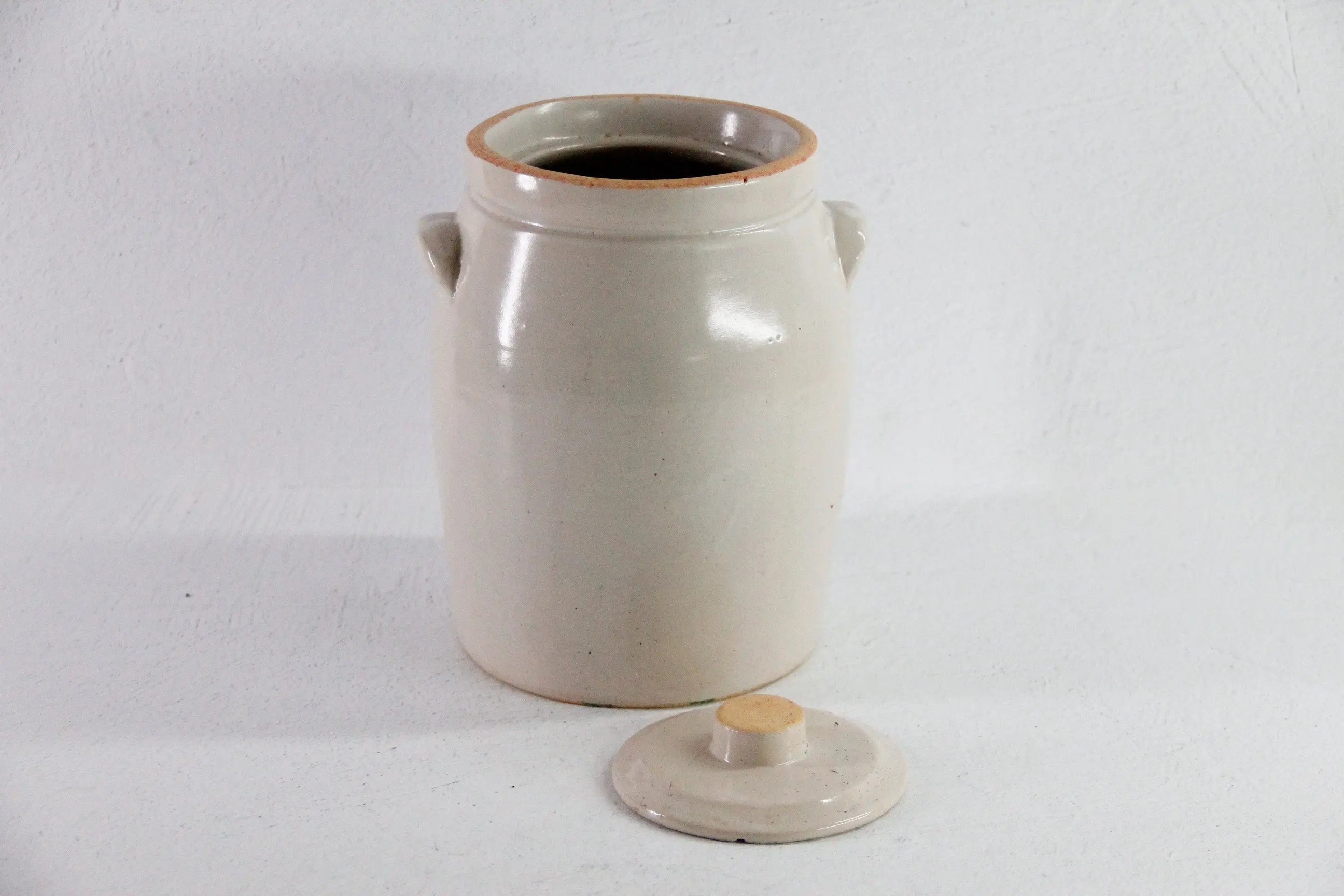 Antique Stoneware Crock Cookie Jar With Lid | Light Beige  Debra Hall Lifestyle