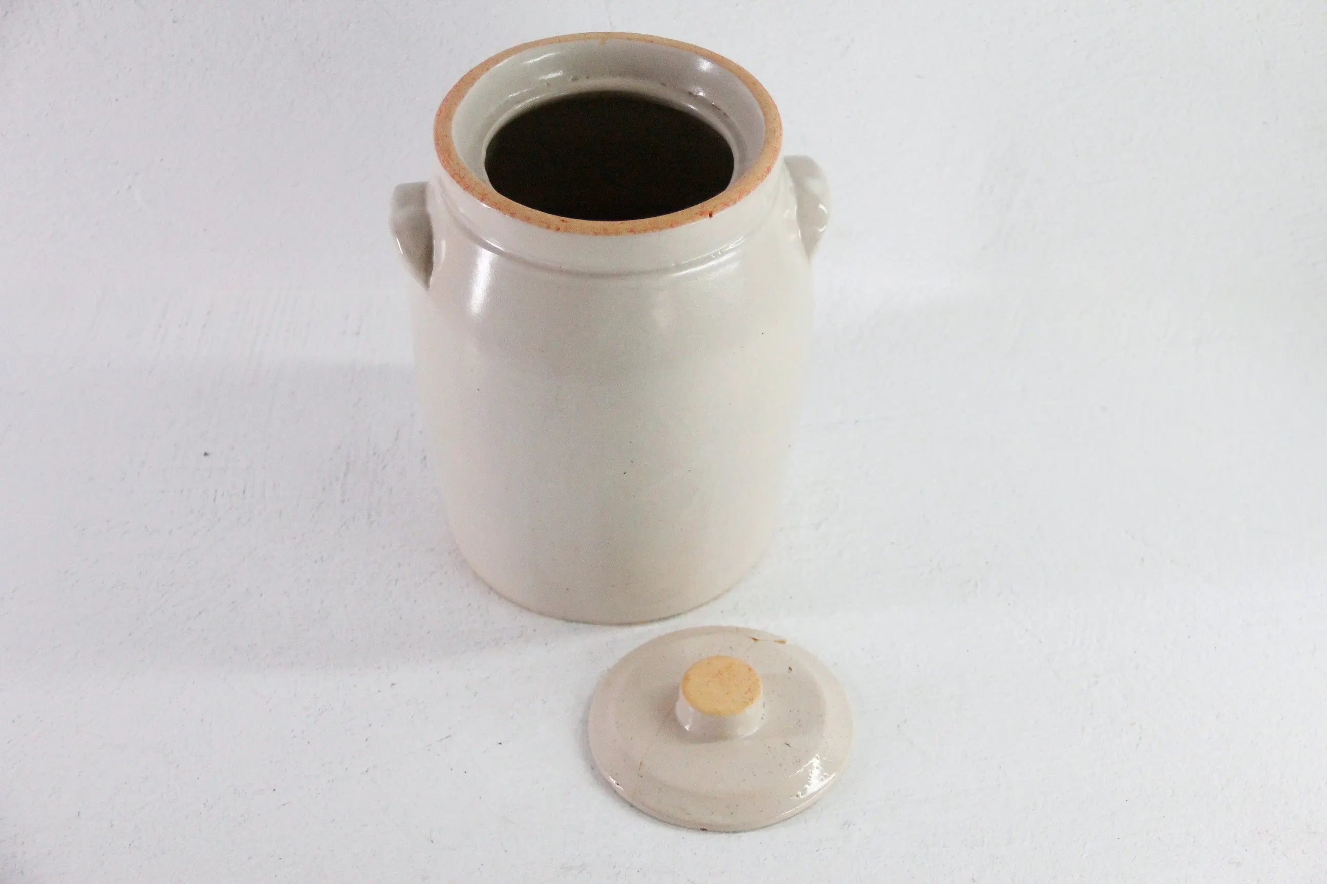 Antique Stoneware Crock Cookie Jar With Lid | Light Beige  Debra Hall Lifestyle