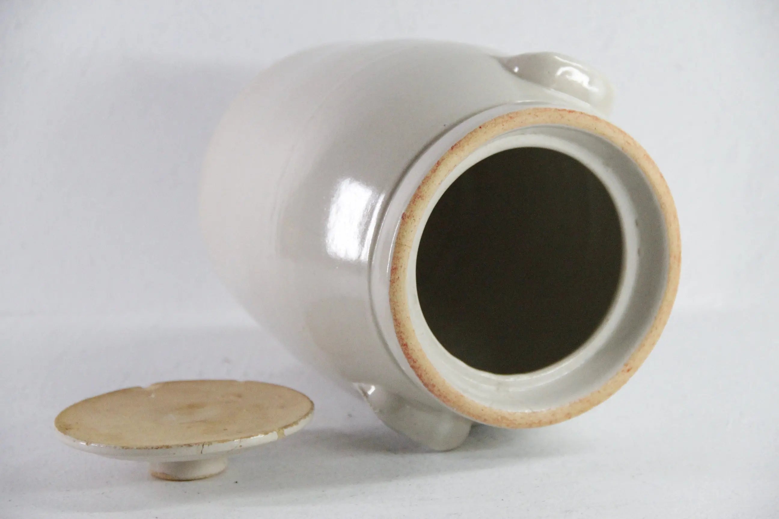 Antique Stoneware Crock Cookie Jar With Lid | Light Beige  Debra Hall Lifestyle