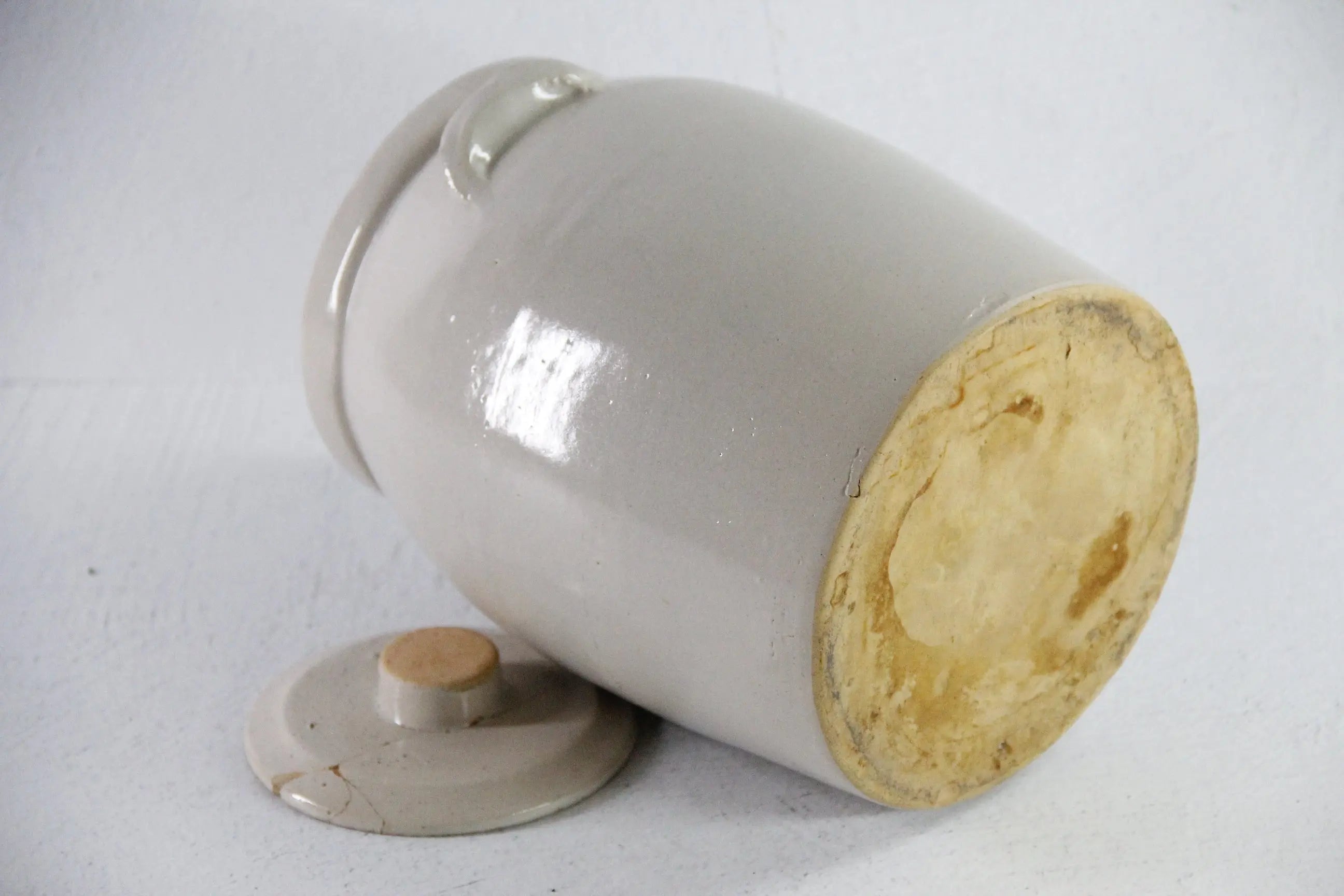 Antique Stoneware Crock Cookie Jar With Lid | Light Beige  Debra Hall Lifestyle