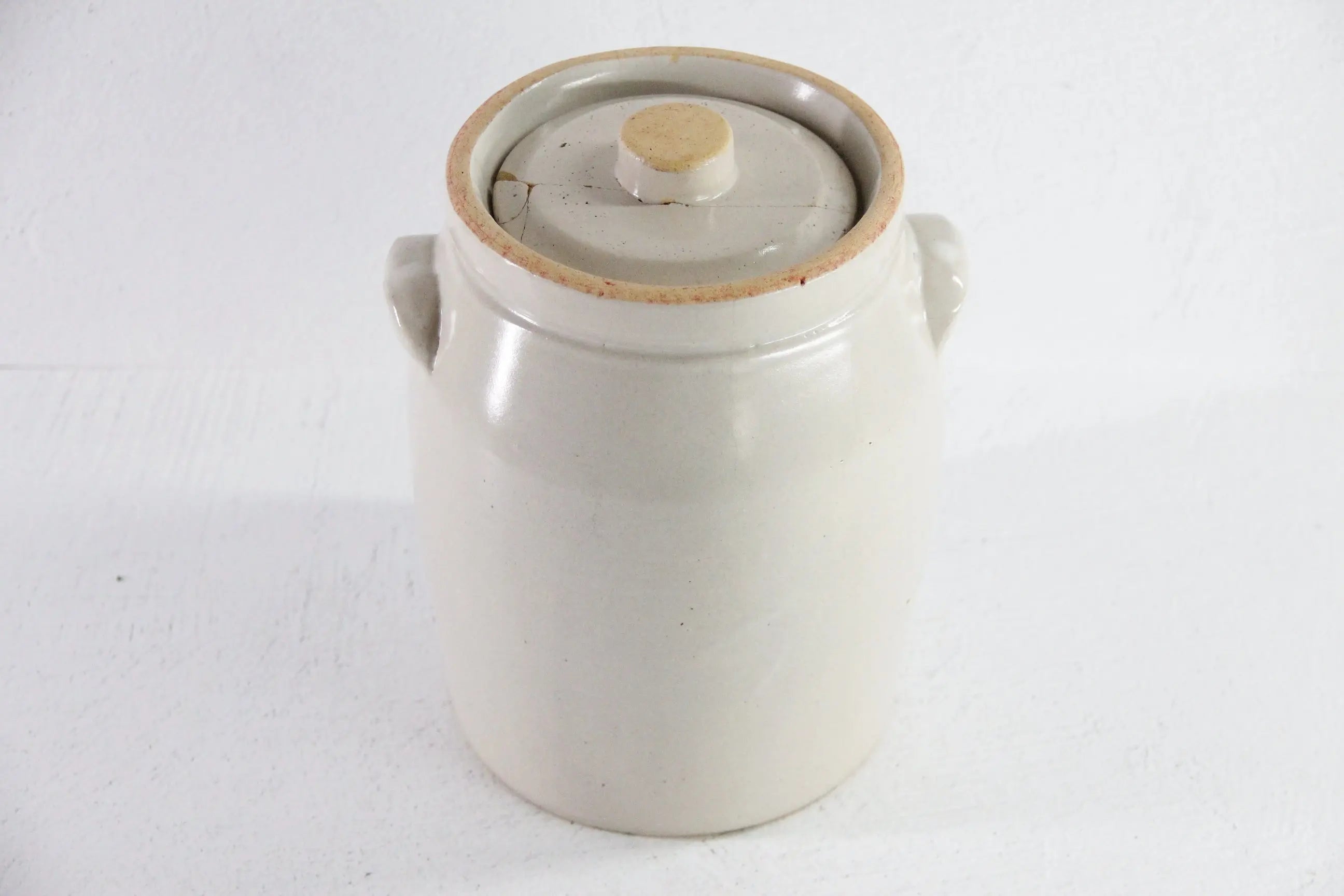 Antique Stoneware Crock Cookie Jar With Lid | Light Beige  Debra Hall Lifestyle
