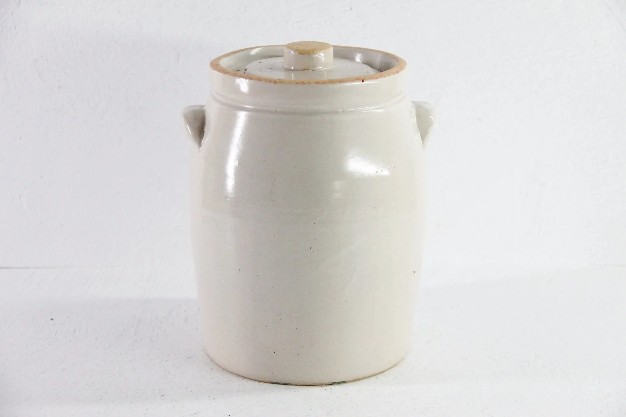 Antique Stoneware Crock Cookie Jar With Lid | Light Beige  Debra Hall Lifestyle
