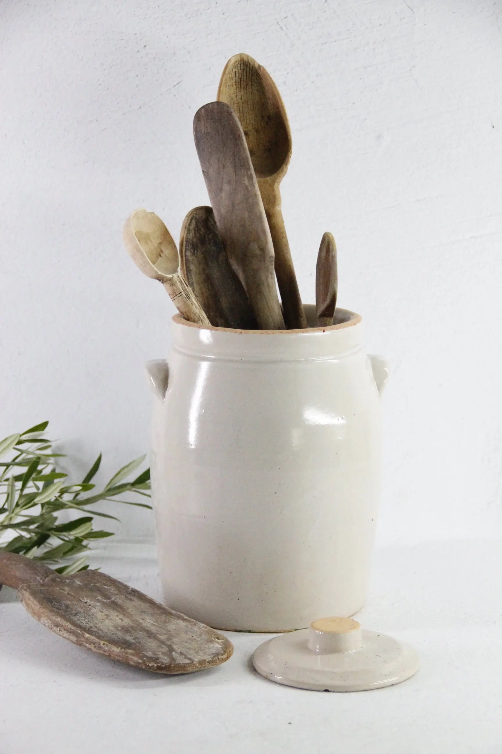 Antique Stoneware Crock Cookie Jar With Lid | Light Beige  Debra Hall Lifestyle