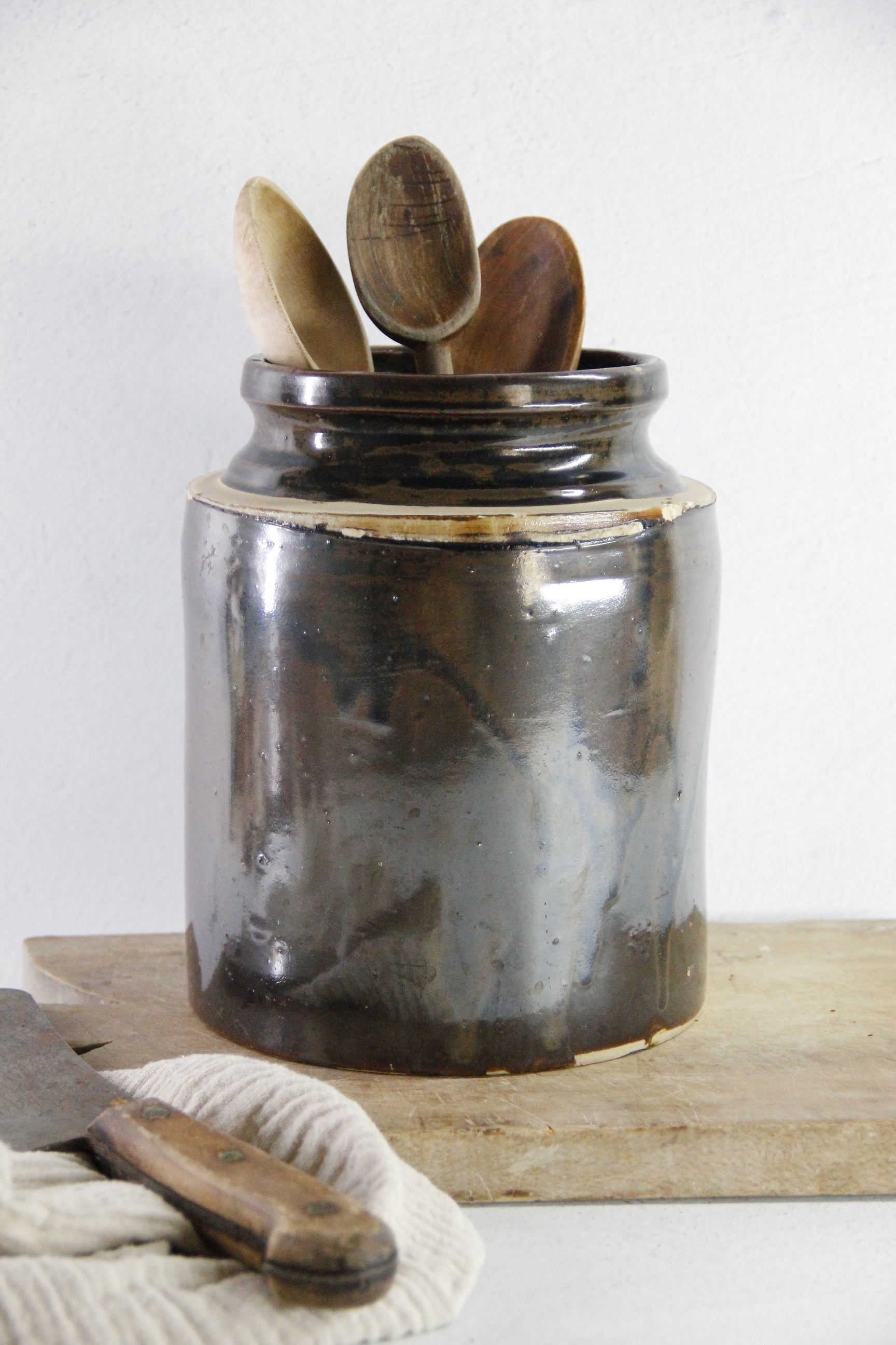 Antique Stoneware Crock | Albany Slip Glaze 1800s  Debra Hall Lifestyle