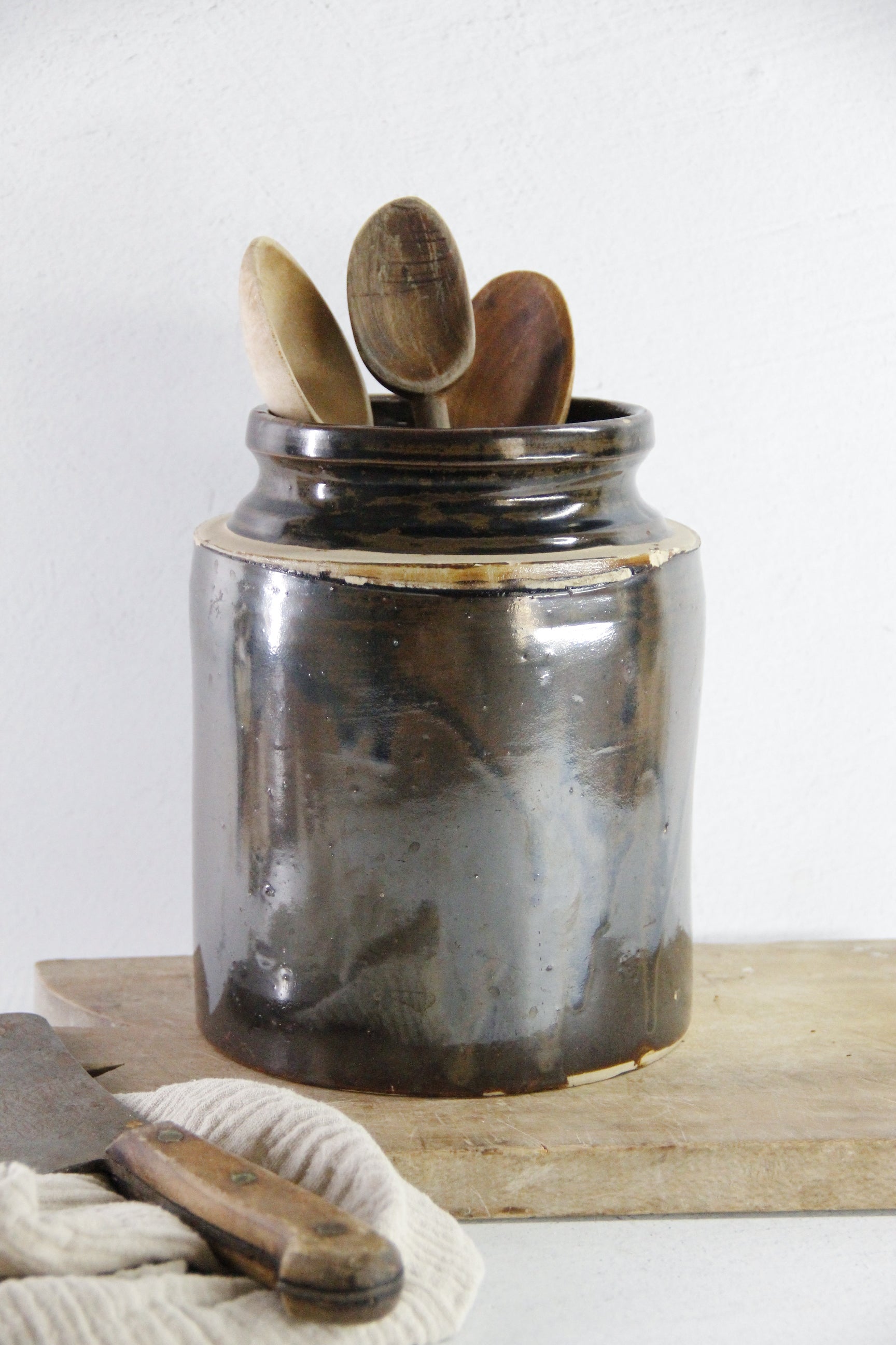 Antique Stoneware Crock | Albany Slip Glaze 1800s  Debra Hall Lifestyle