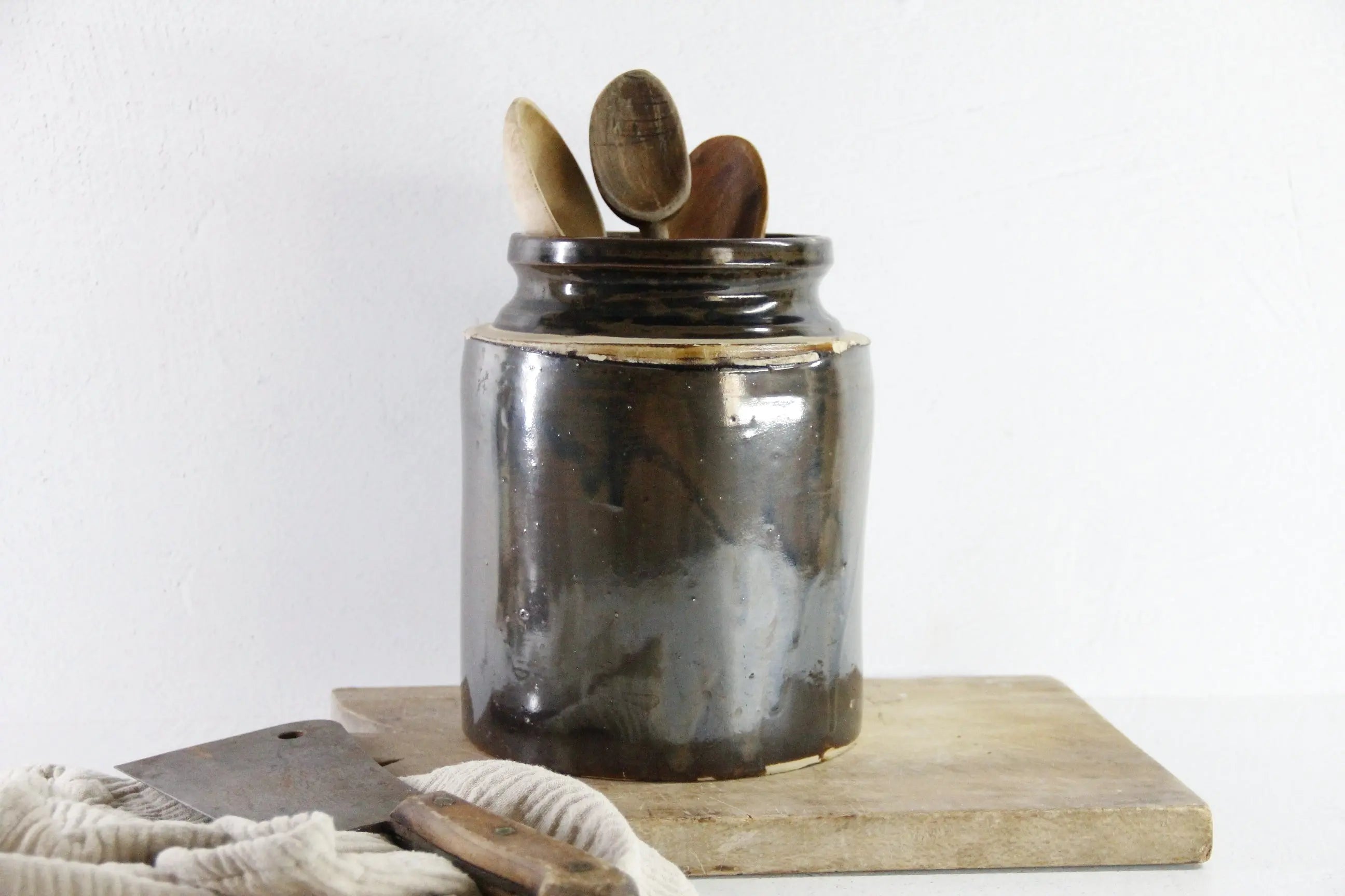 Antique Stoneware Crock | Albany Slip Glaze 1800s  Debra Hall Lifestyle