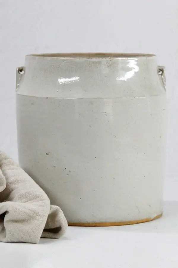 Antique Stoneware Crock | Beige Rustic Kitchen Jar  Debra Hall Lifestyle