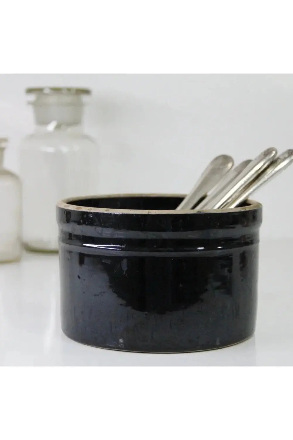 Antique Stoneware Crock | Black Glazed  Debra Hall Lifestyle