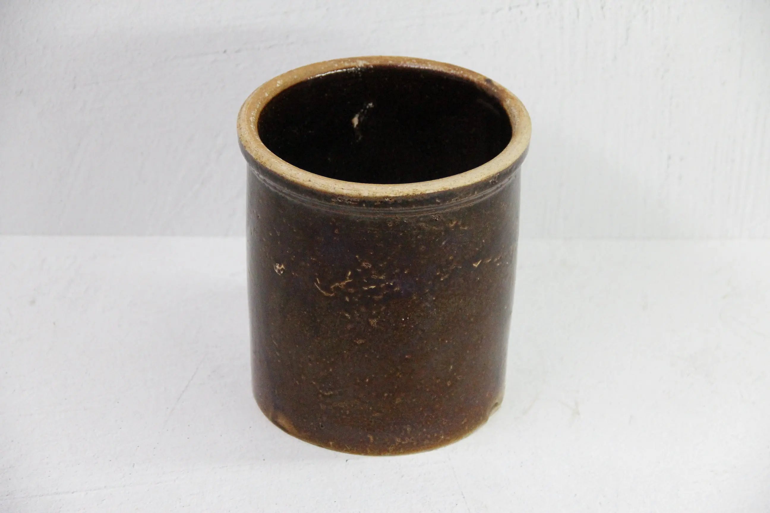 Antique Stoneware Crock | Dark Brown Pottery Vase-Early  Debra Hall Lifestyle