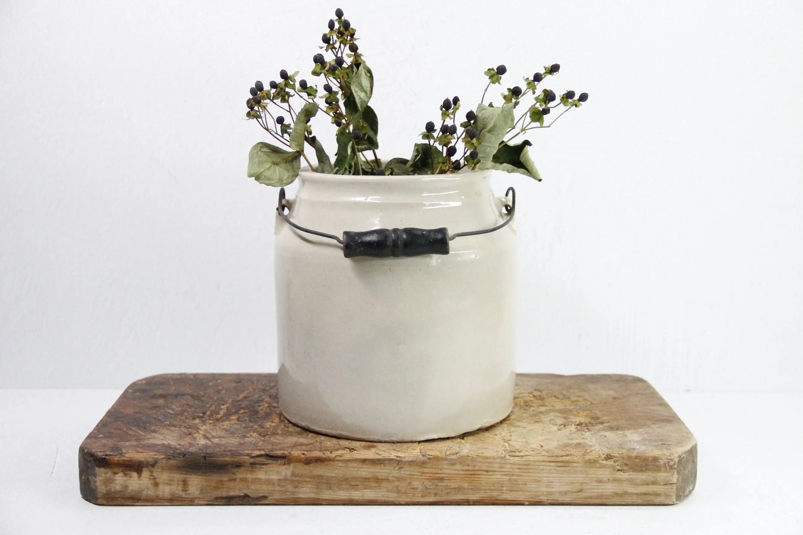 Antique Stoneware Crock | Light Pickle Crock-Bail Handle  Debra Hall Lifestyle