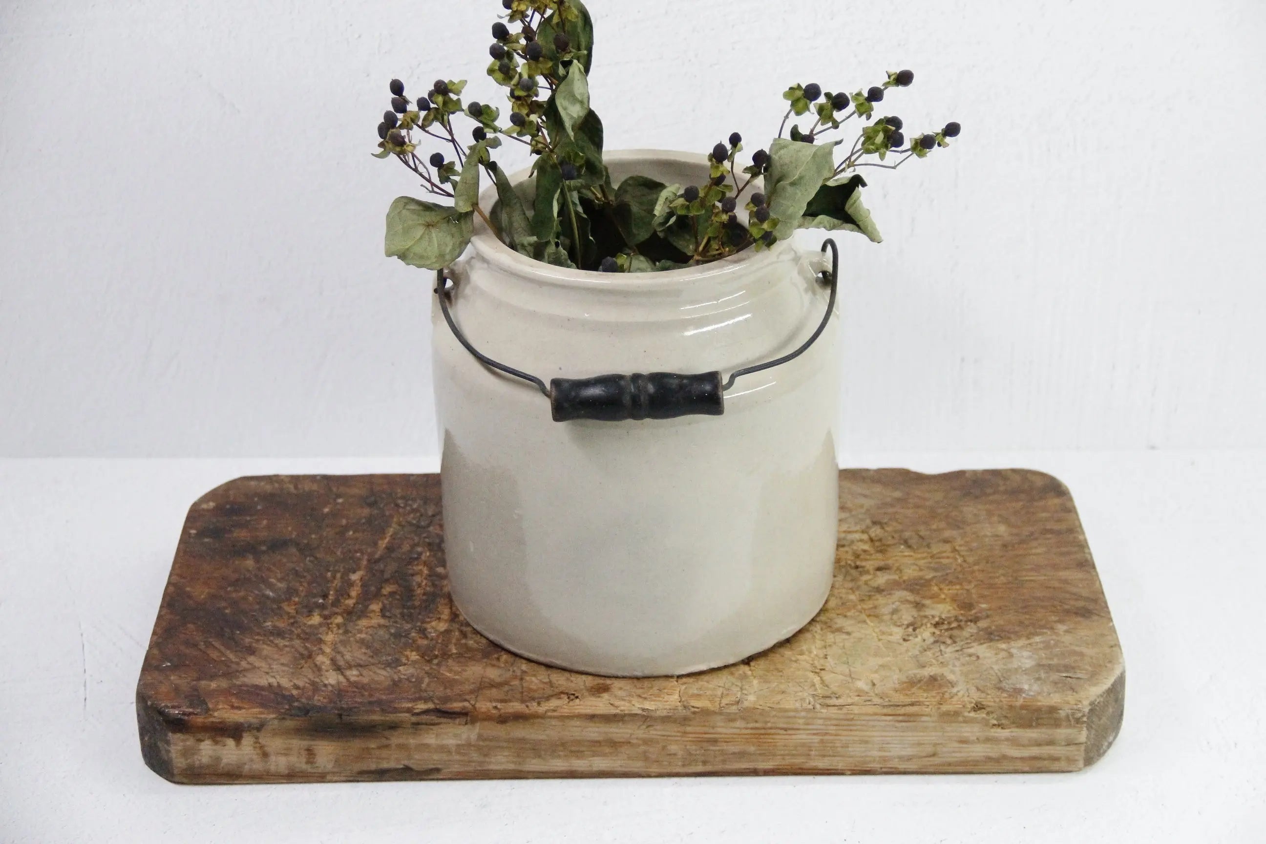 Antique Stoneware Crock | Light Pickle Crock-Bail Handle  Debra Hall Lifestyle