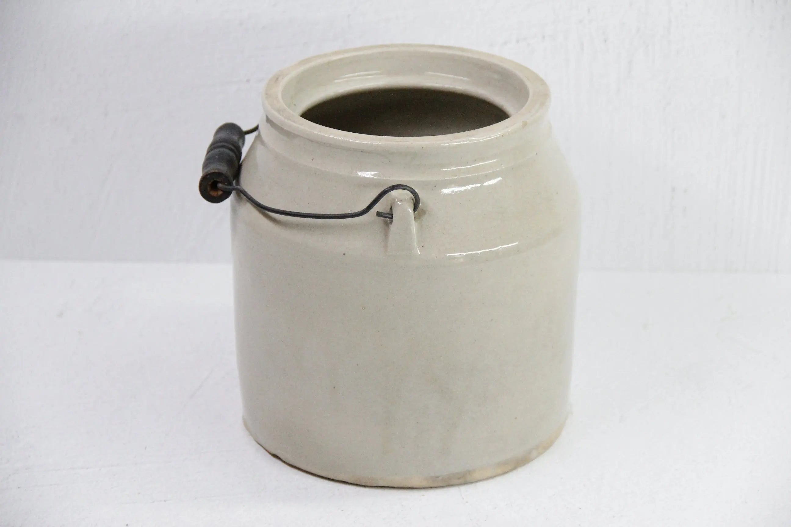 Antique Stoneware Crock | Light Pickle Crock-Bail Handle  Debra Hall Lifestyle