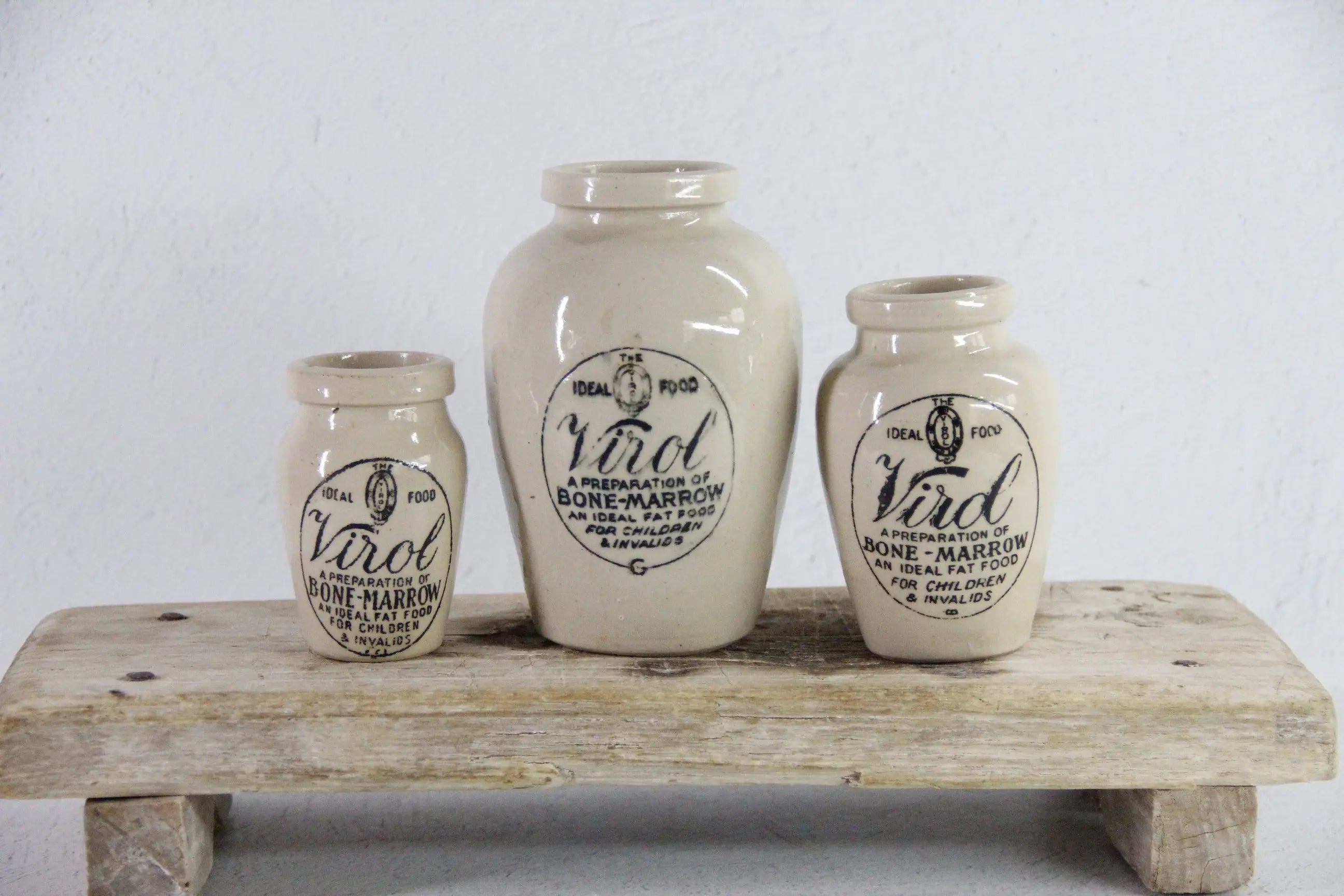 アンティーク、VINTAGE Viror JAR、POT Virol Antique Stoneware Jar | English Bone Marrow Advertising Pot