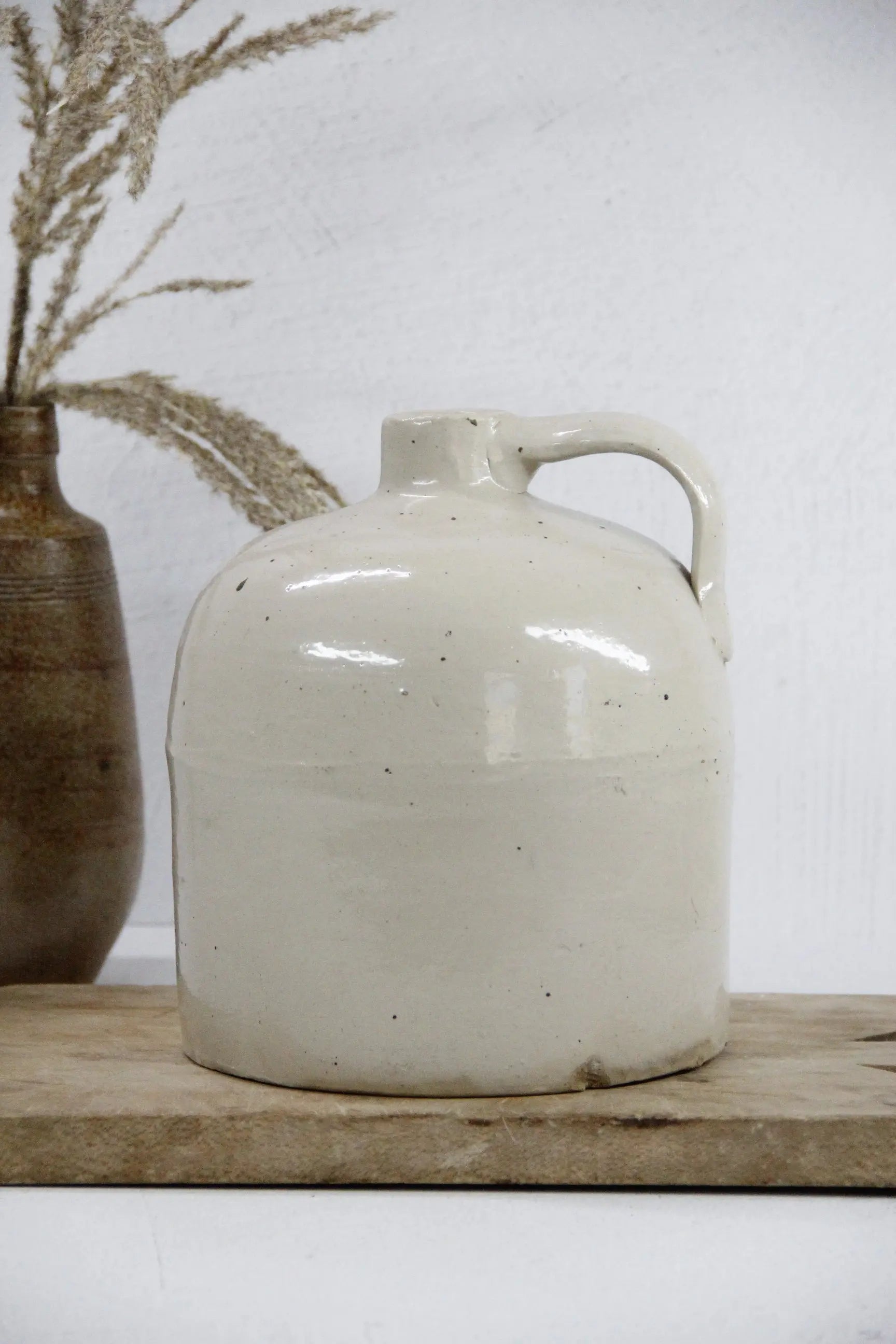 Antique Stoneware Jug | Light Beige Handle 1 Gallon  Debra Hall Lifestyle