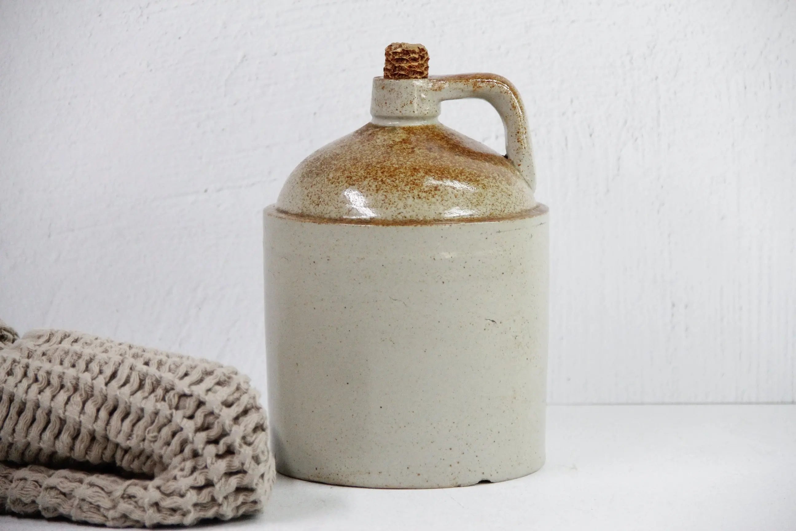 Antique Stoneware Jug | Salt Glaze Beige Handle 1 Gallon  Debra Hall Lifestyle