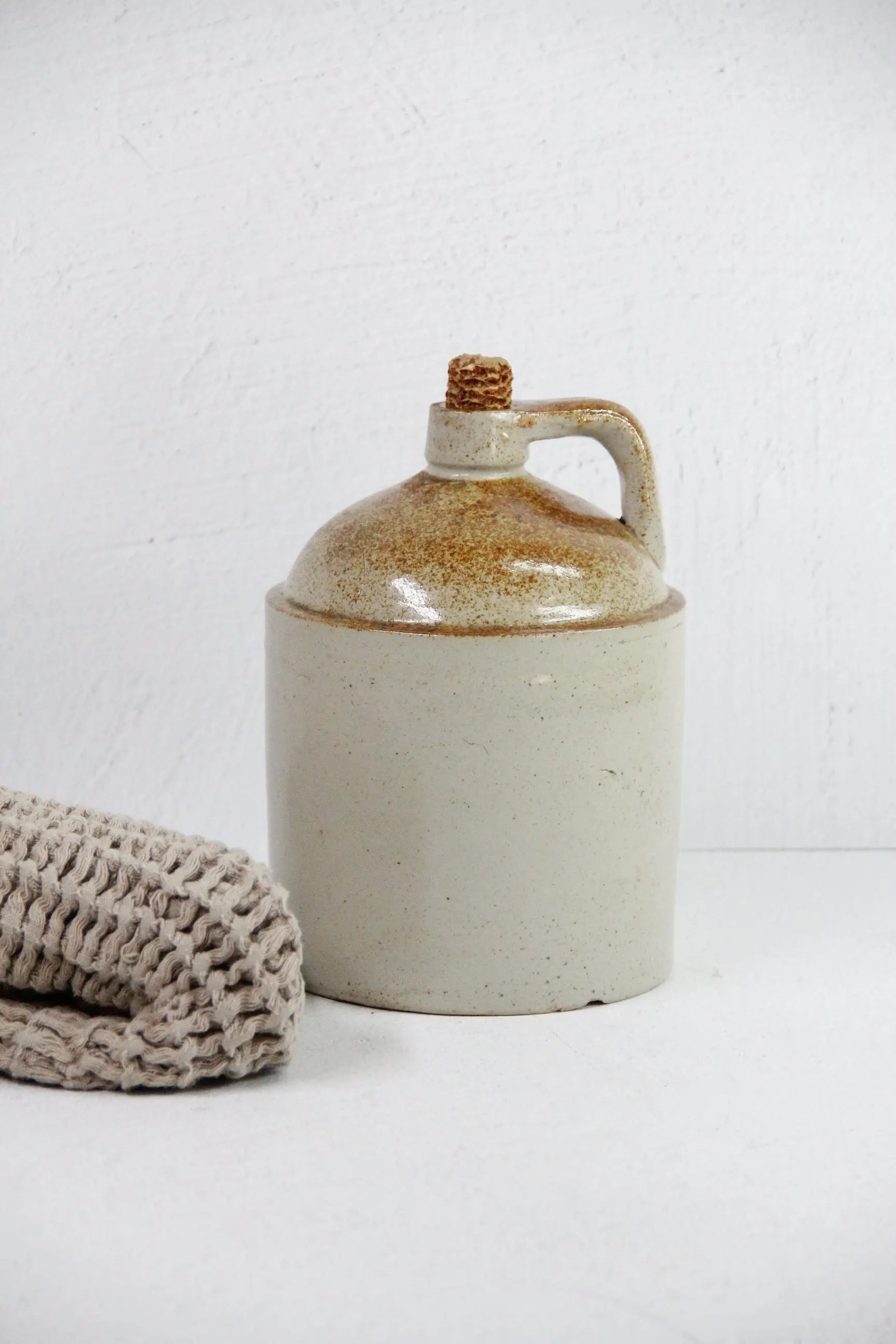 Antique Stoneware Jug | Salt Glaze Beige Handle 1 Gallon  Debra Hall Lifestyle