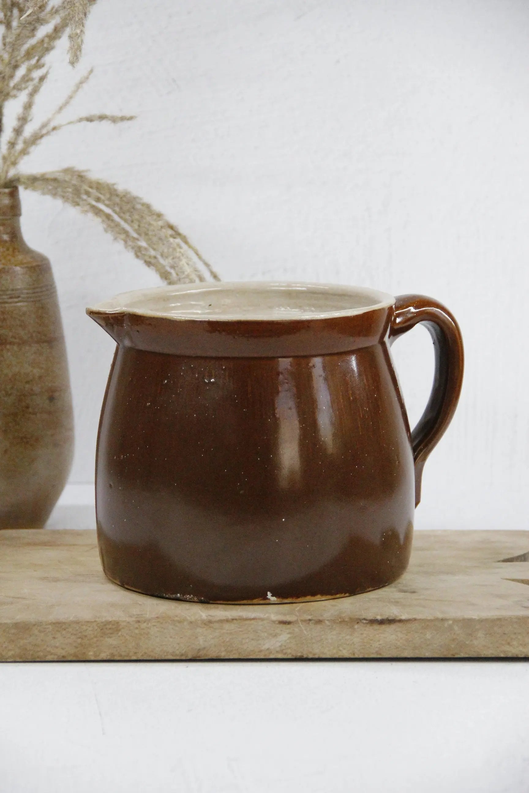 Antique Stoneware Pitcher | Brown Glazed Crockery  Debra Hall Lifestyle