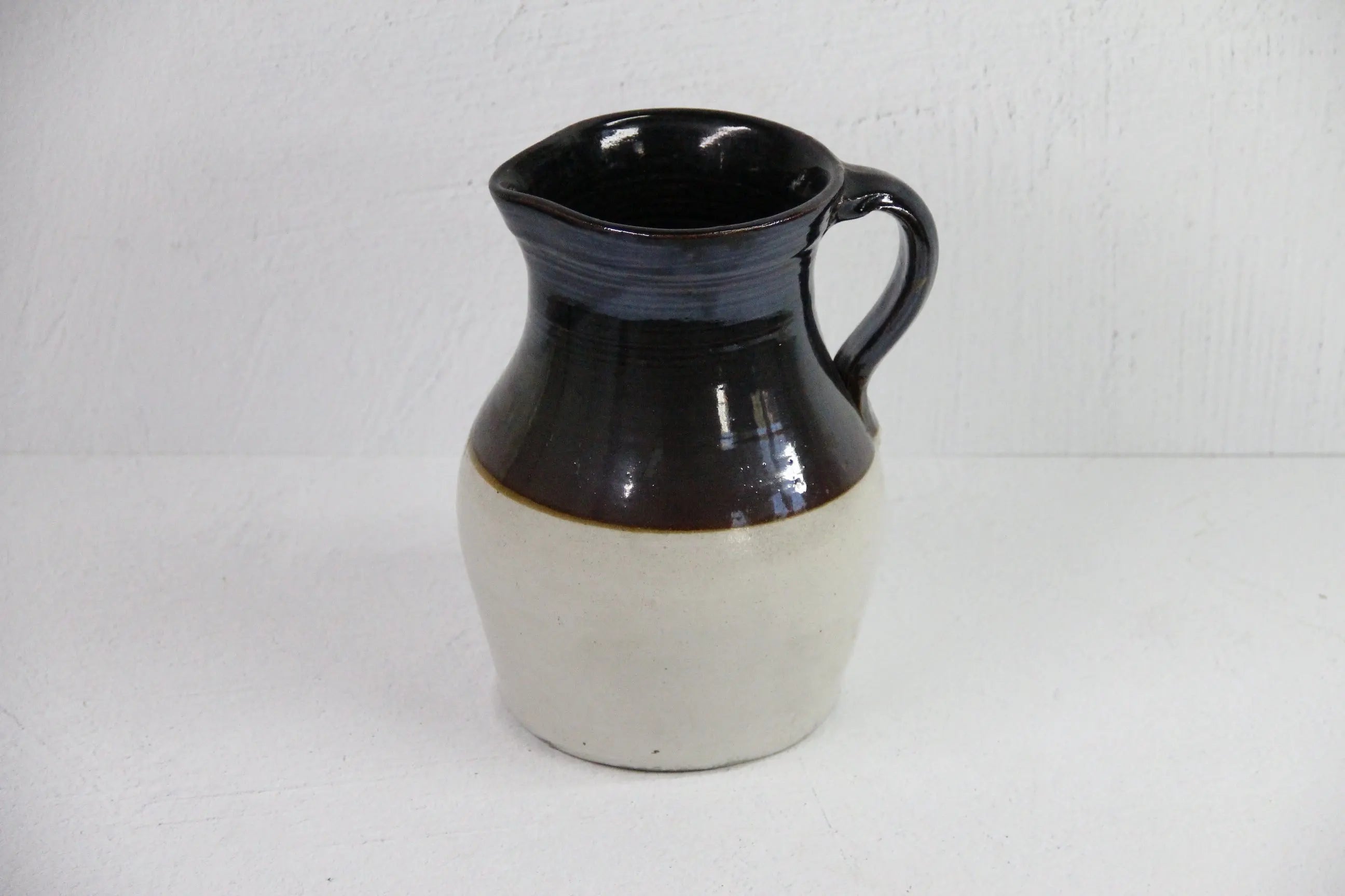 Antique Stoneware Pitcher | Rustic Early Two Tone Pitcher  Debra Hall Lifestyle