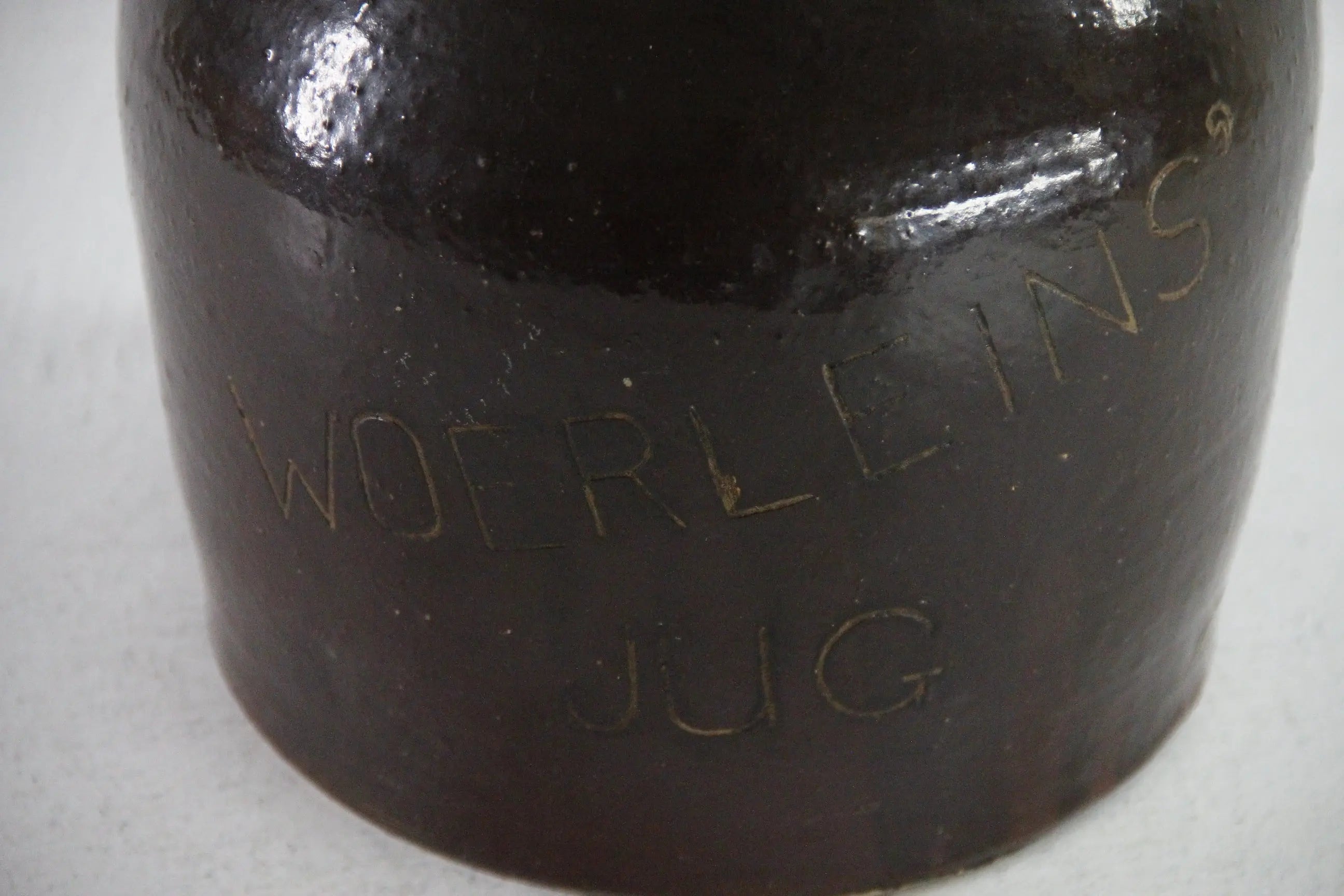 Antique Stoneware Whiskey Jug | Farmhouse Rich Dark Brown Pottery  Debra Hall Lifestyle